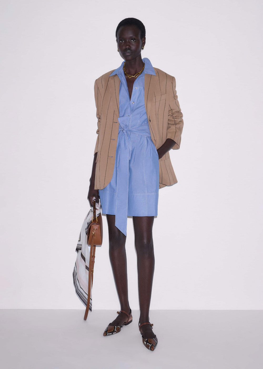 Blue Cotton Chambray Mini Shirt Dress meandem