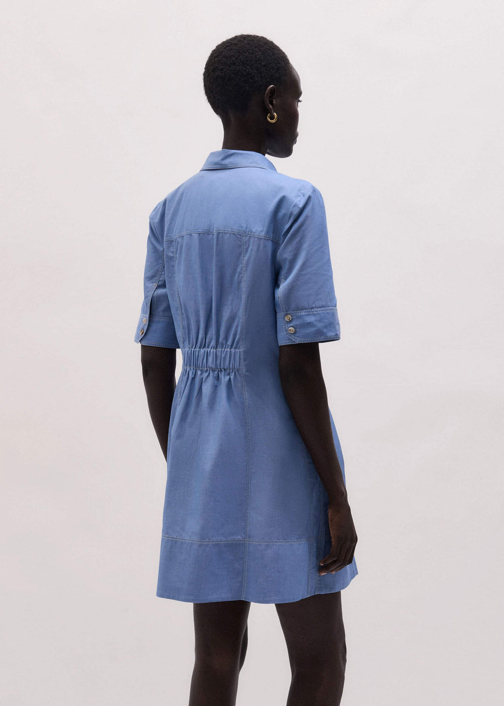Blue Cotton Chambray Mini Shirt Dress meandem