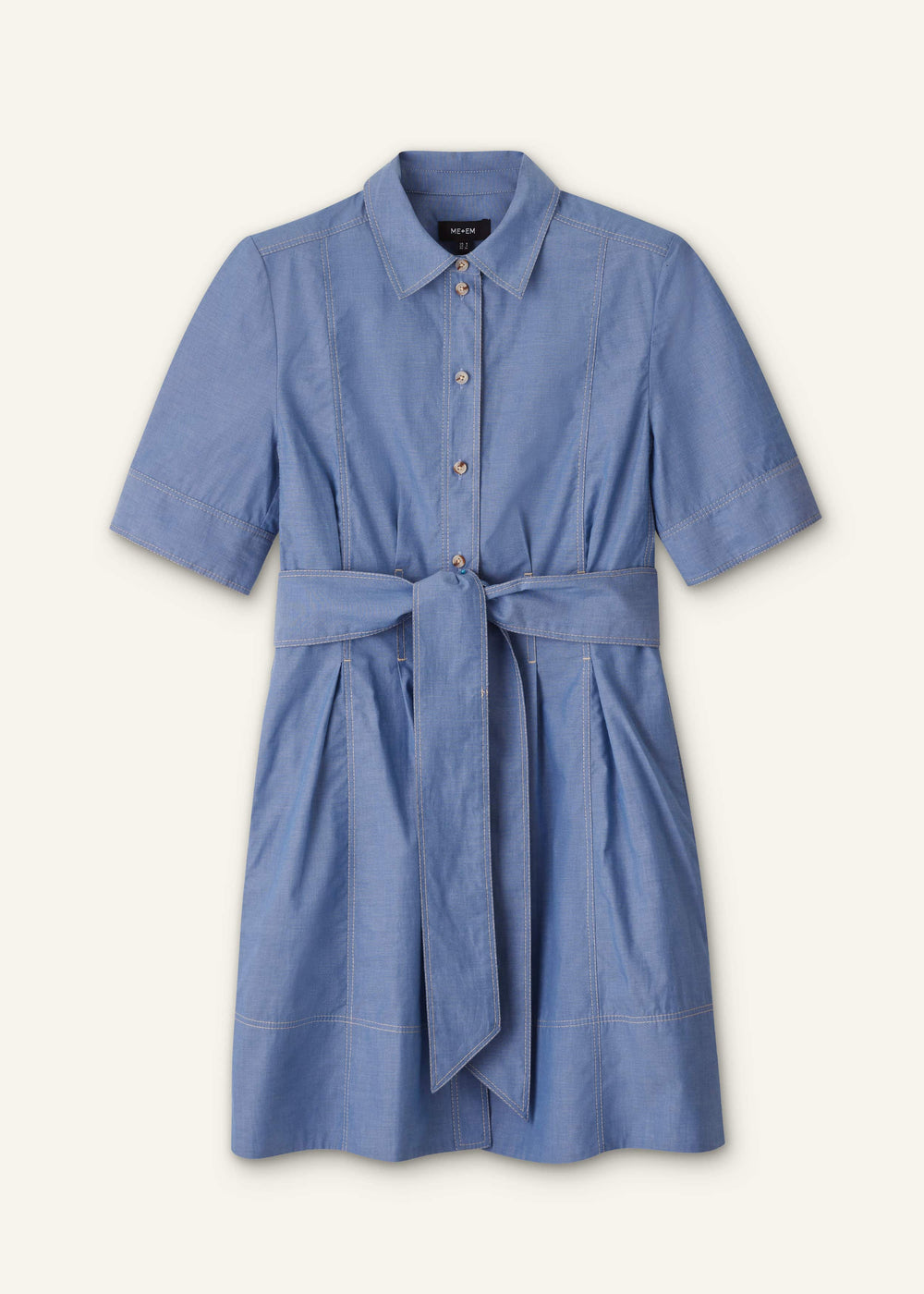 Blue Cotton Chambray Mini Shirt Dress meandem