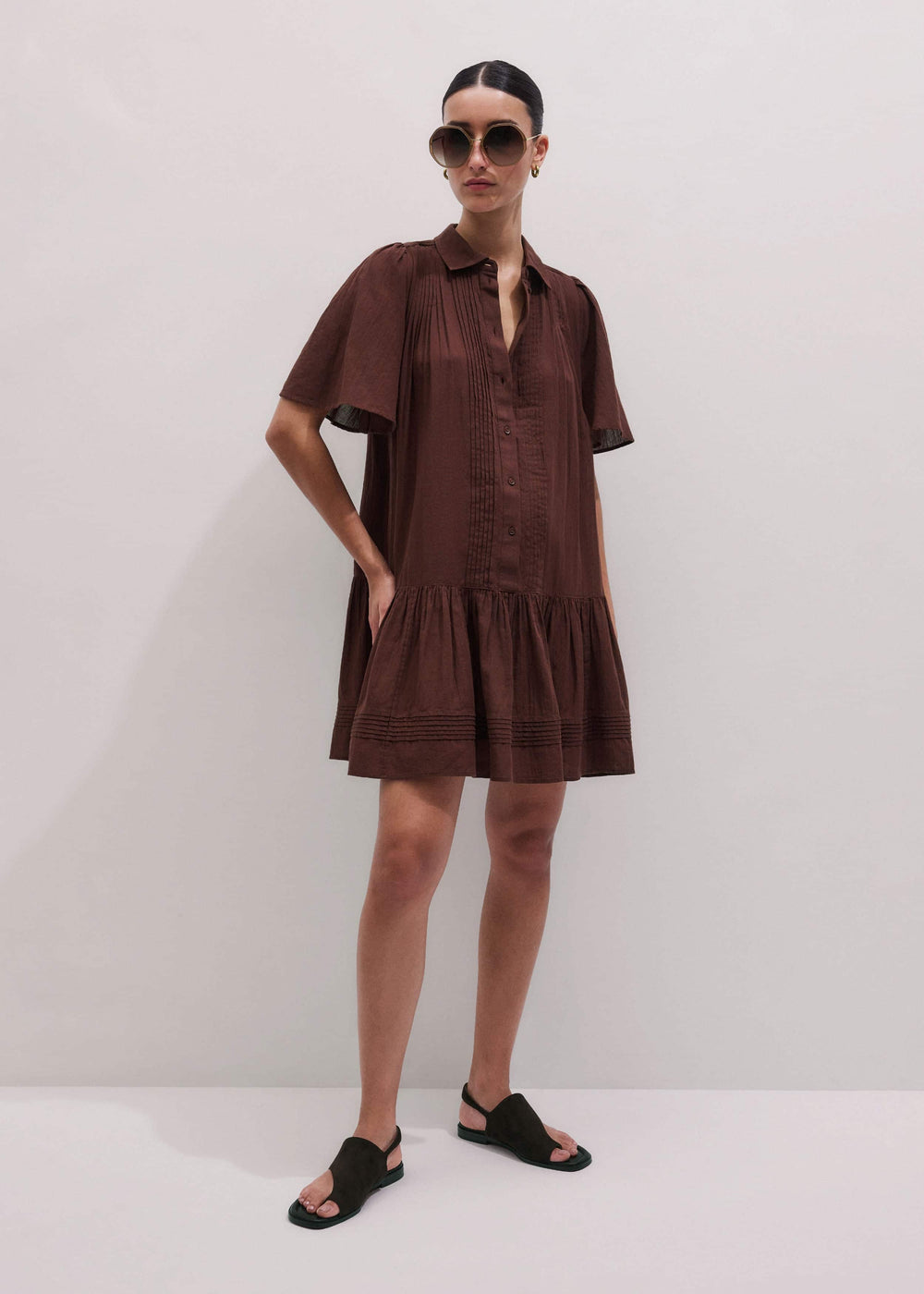 Cinnamon Brown Mini Swing Dress meandem