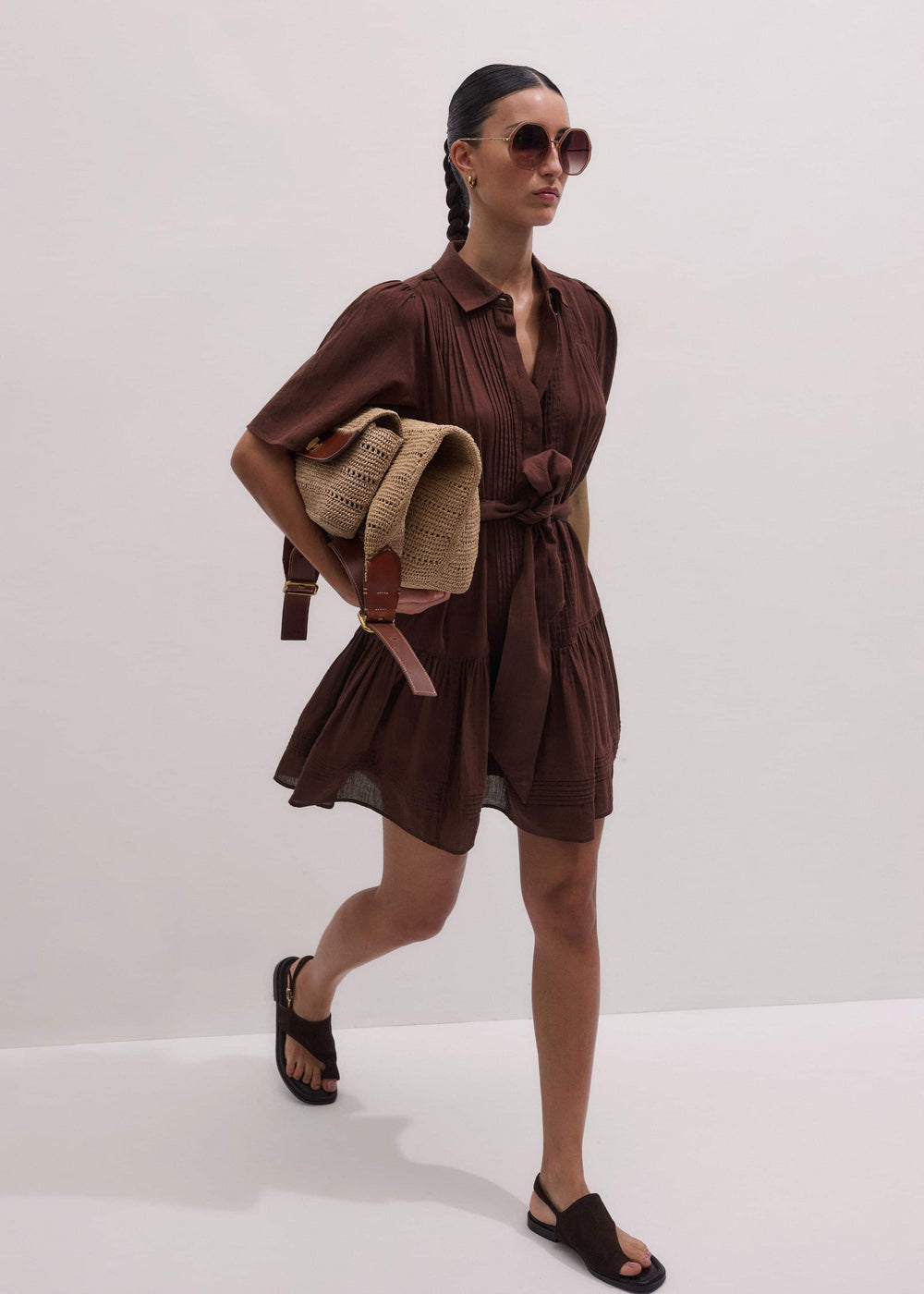 Cinnamon Brown Mini Swing Dress meandem
