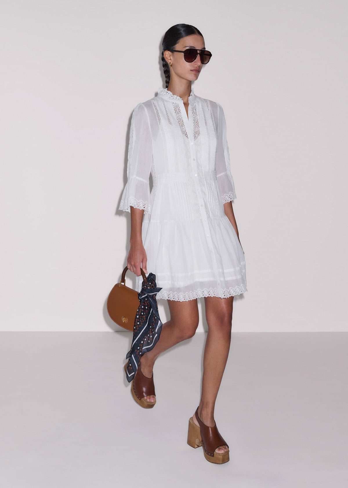 White Lace Trim Short Dress meandem
