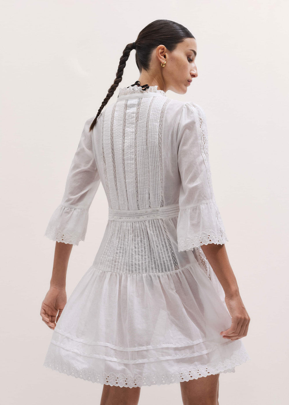 White Lace Trim Short Dress meandem