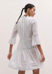 White Lace Trim Short Dress meandem