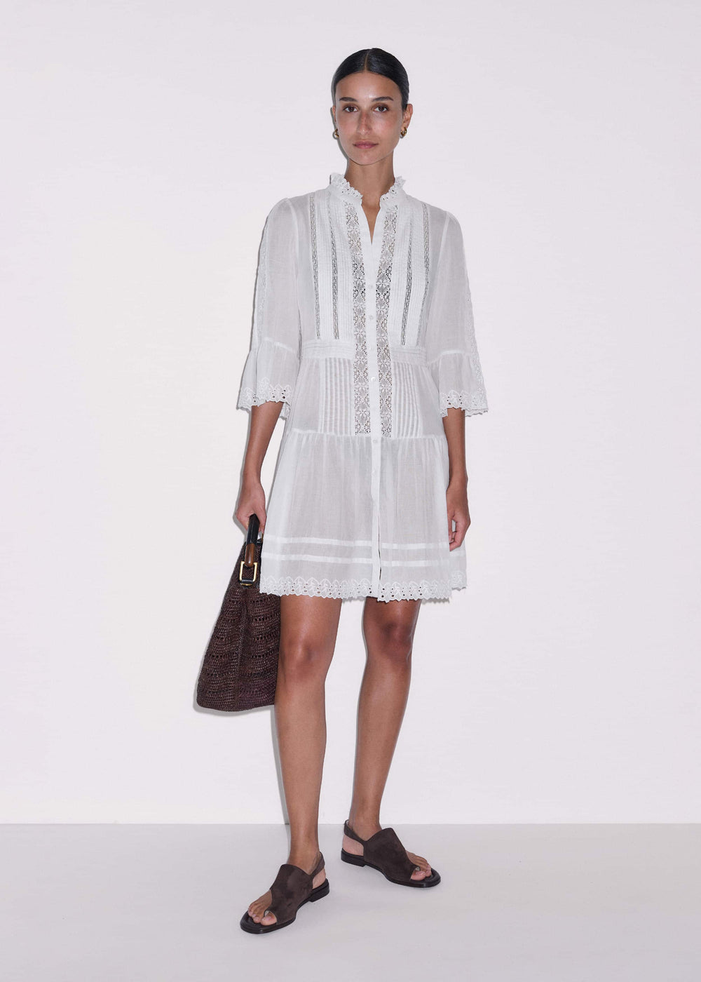 White Lace Trim Short Dress meandem