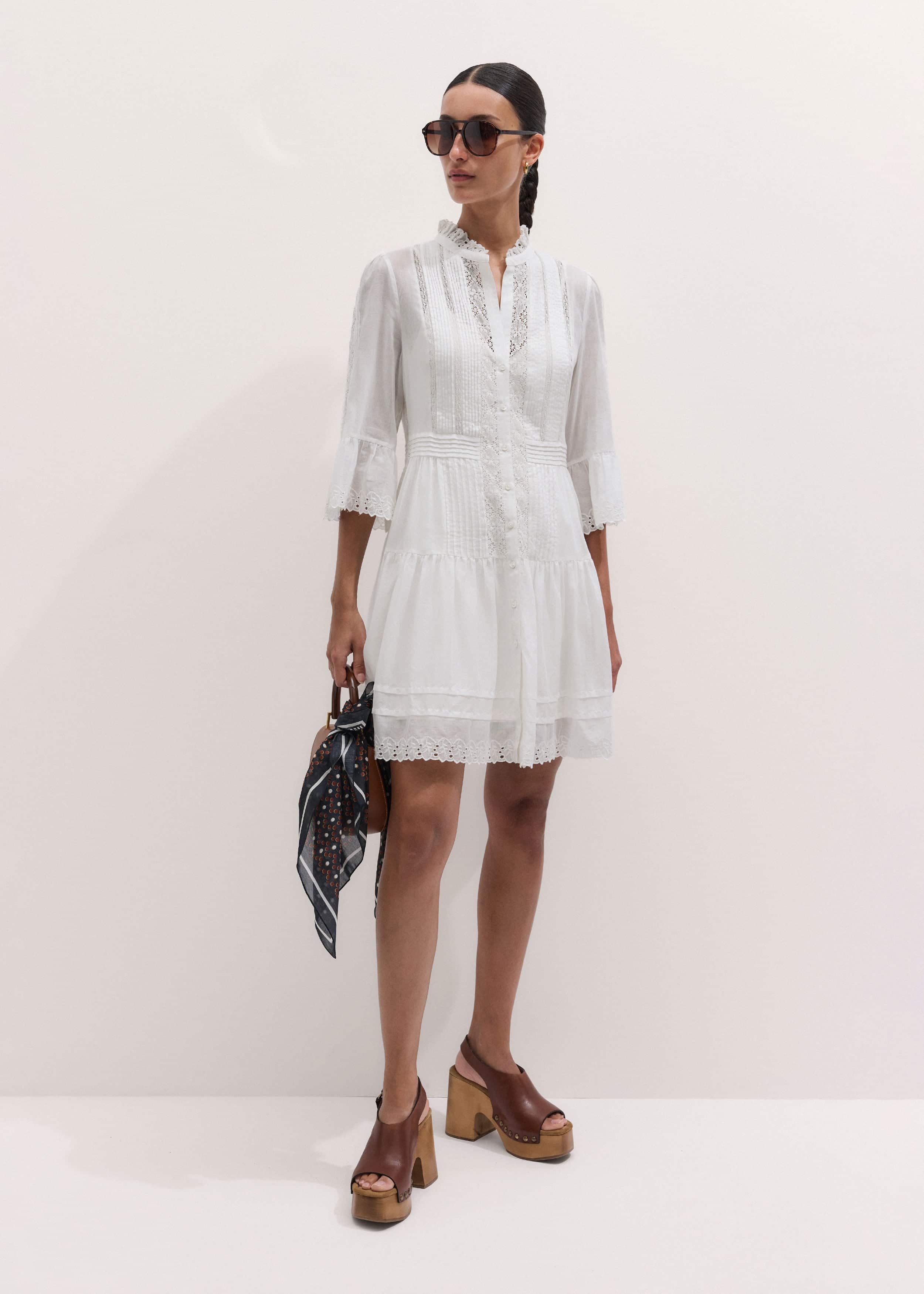 White Lace Trim Short Dress meandem