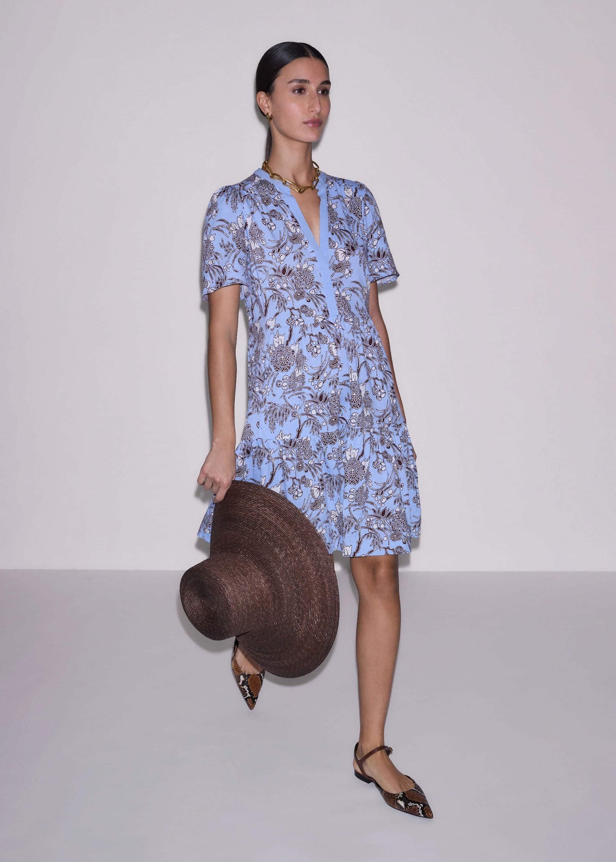 Blue Printed Tiered Short Dress meandem