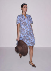 Blue Printed Tiered Short Dress meandem