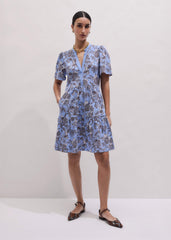 Blue Printed Tiered Short Dress meandem