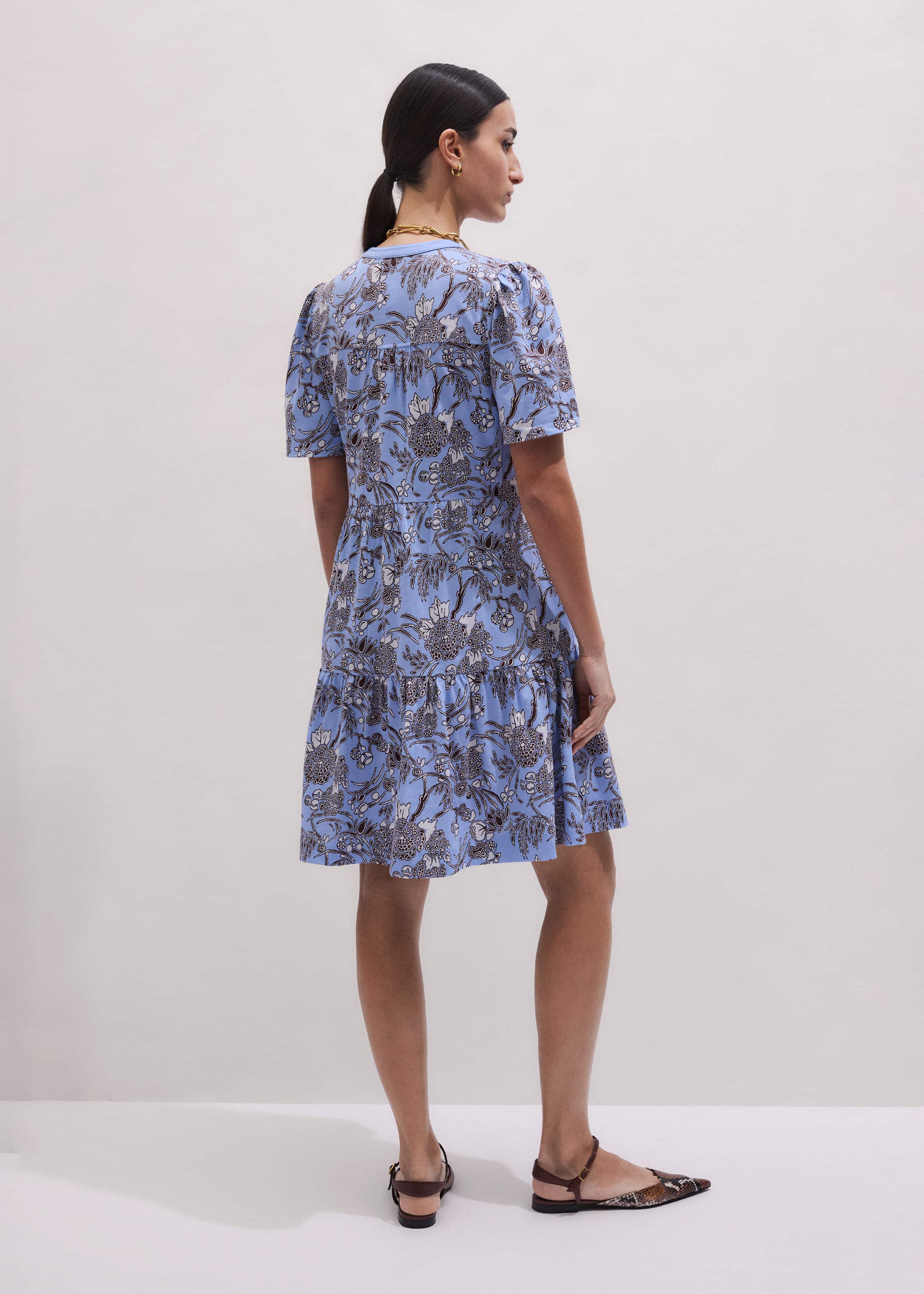 Blue Printed Tiered Short Dress meandem