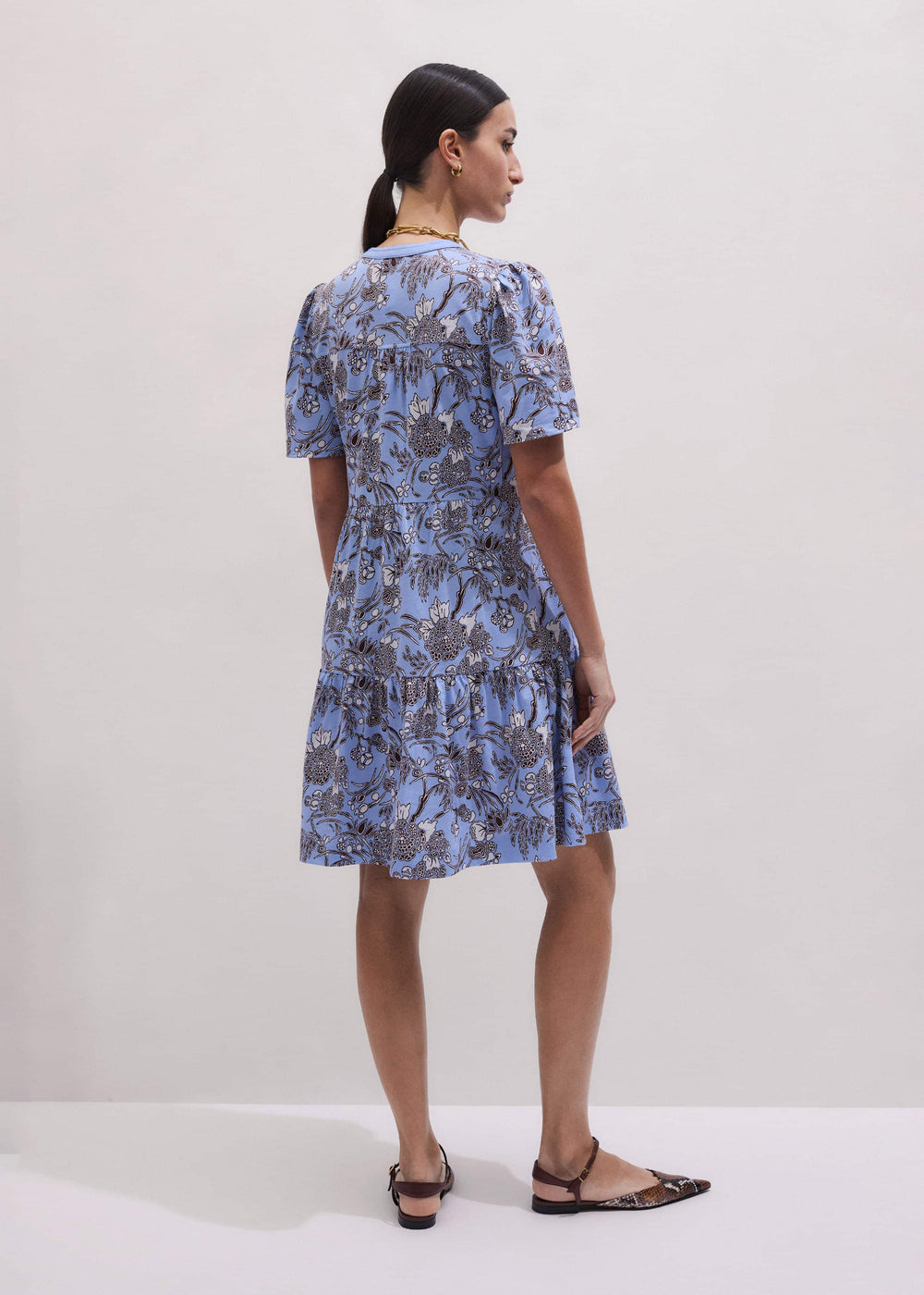 Blue Printed Tiered Short Dress meandem