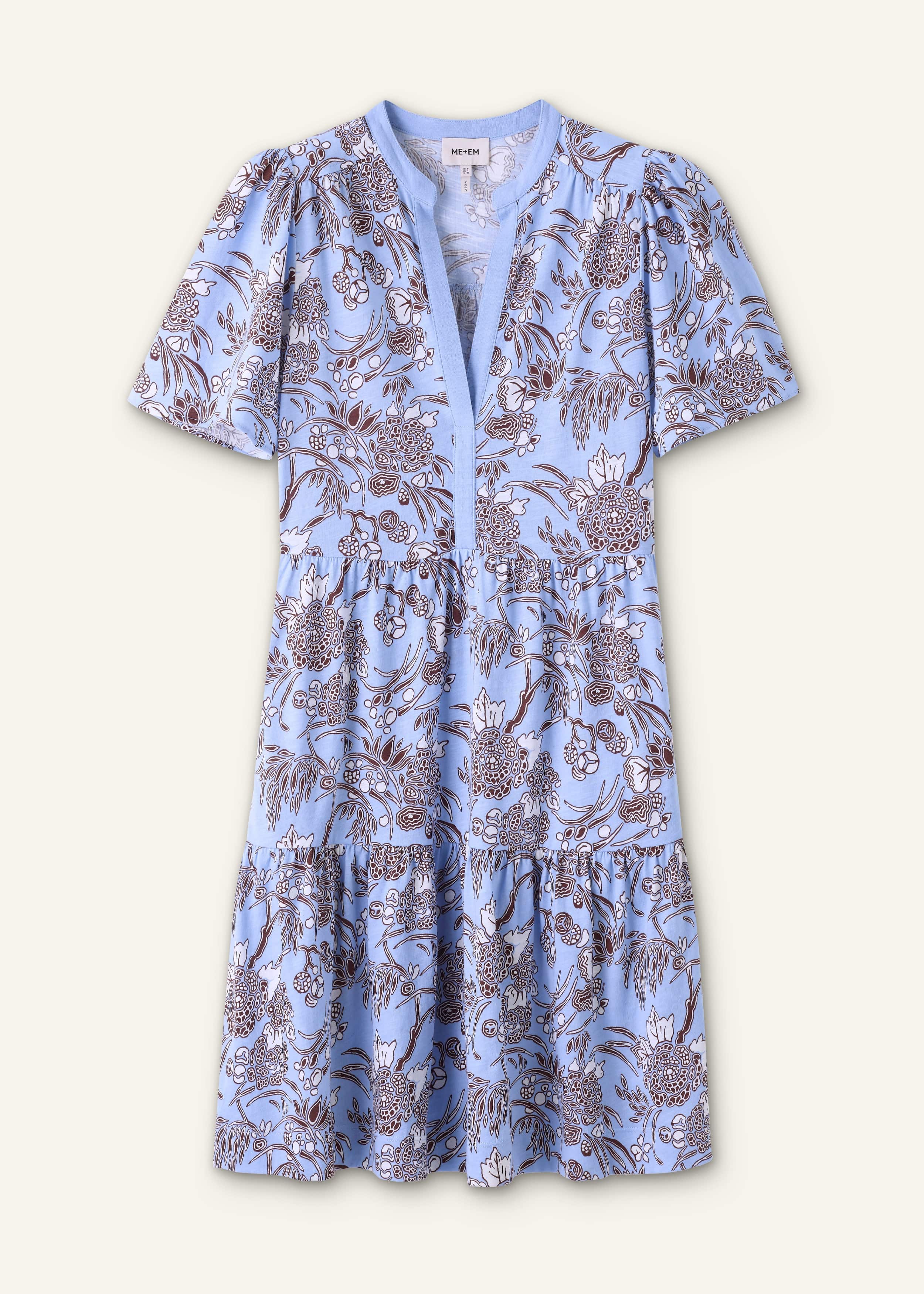 Blue Printed Tiered Short Dress meandem