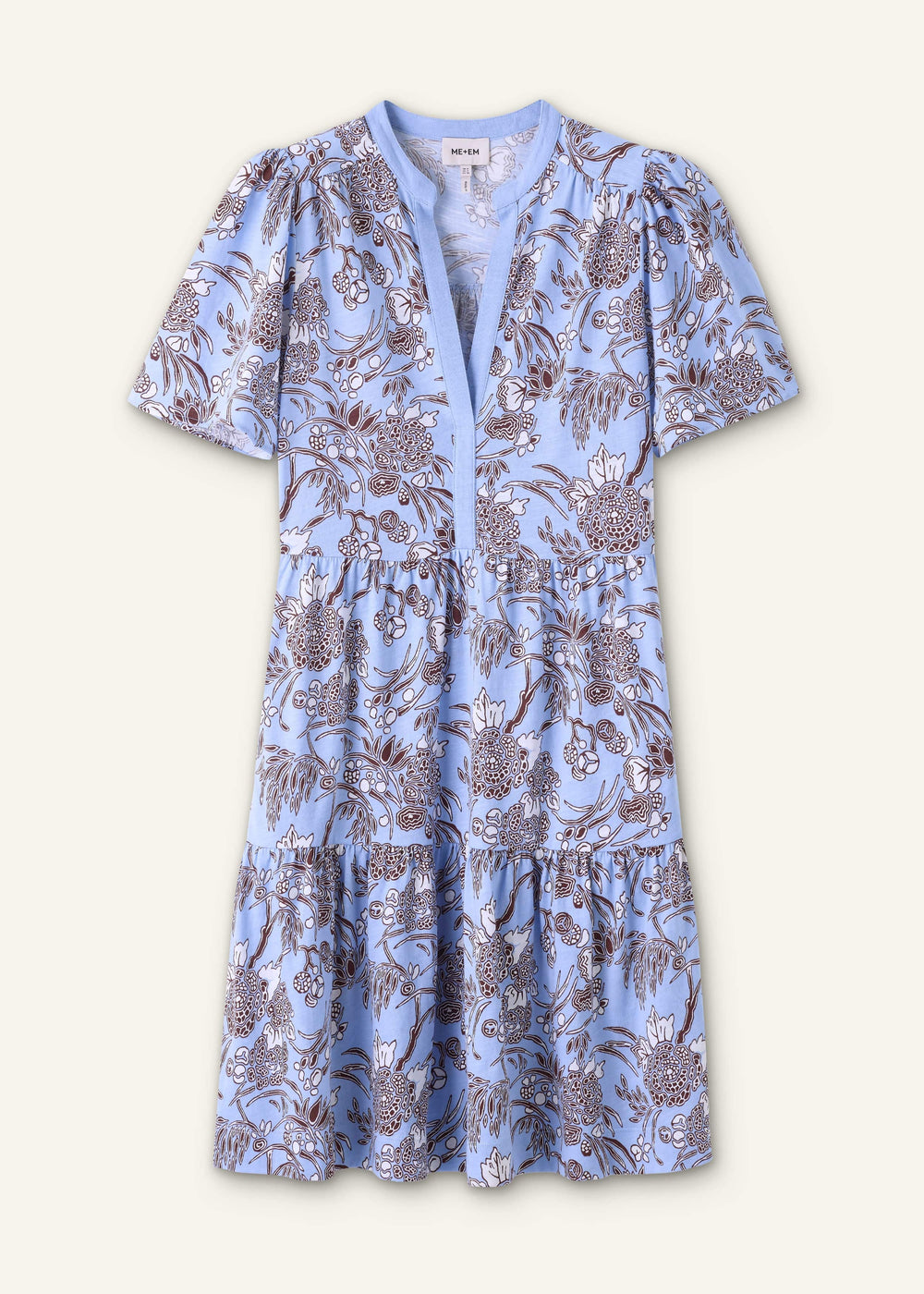 Blue Printed Tiered Short Dress meandem