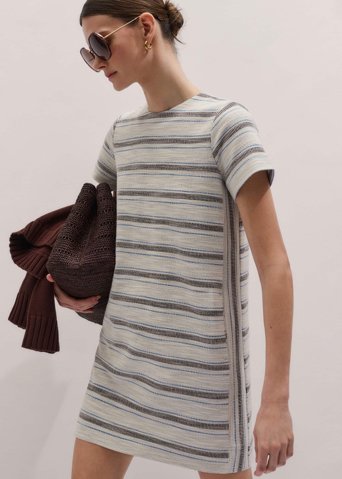 Cream Striped A-Line Mini Dress meandem