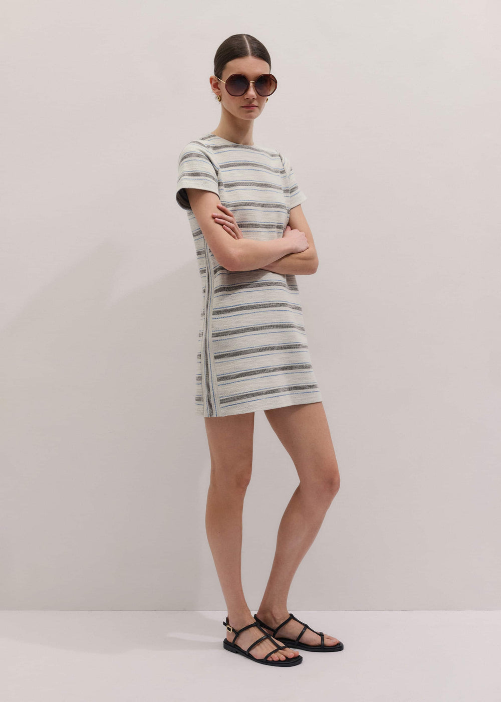 Cream Striped A-Line Mini Dress meandem