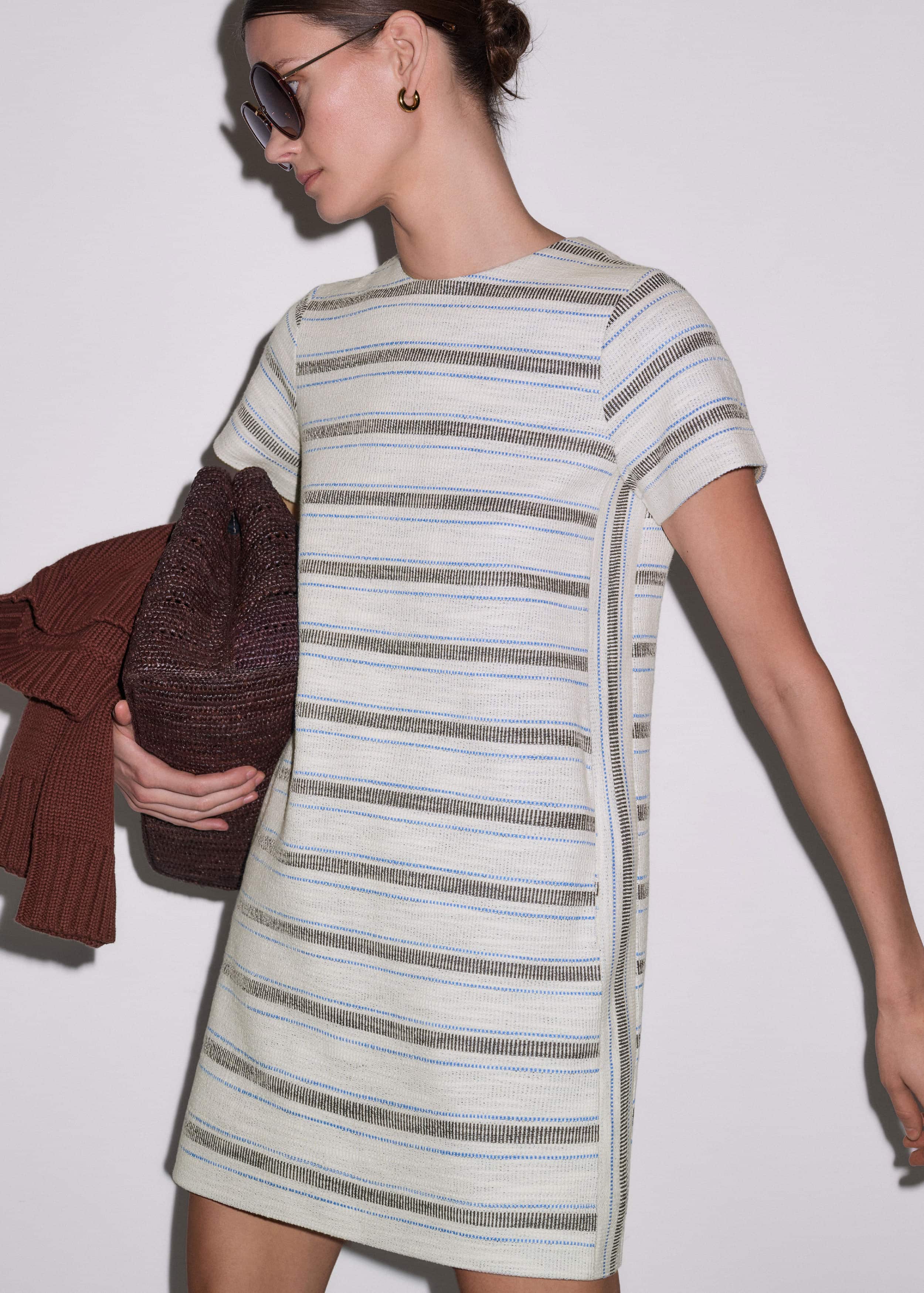 Cream Striped A-Line Mini Dress meandem
