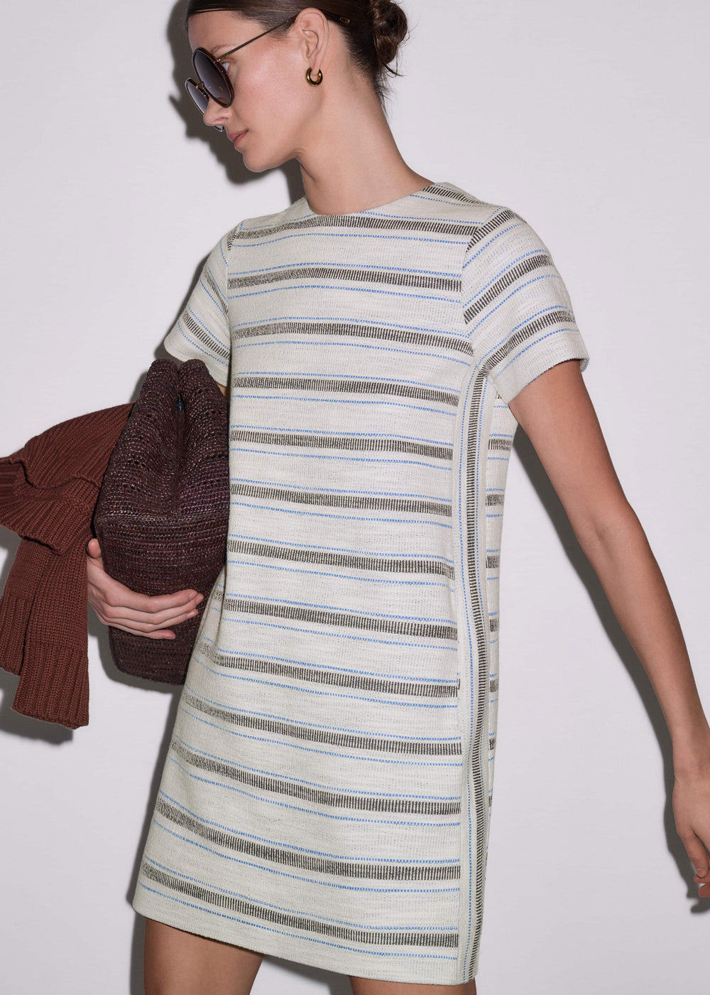 Cream Striped A-Line Mini Dress meandem