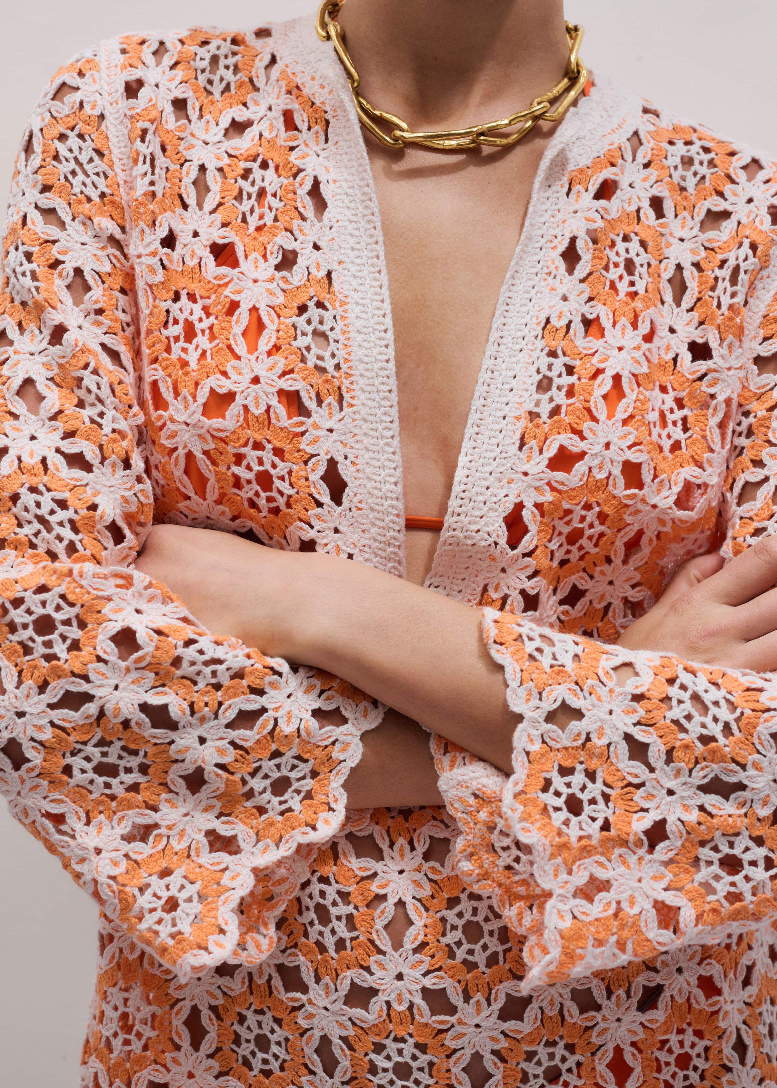 Orange Floral Crochet Mini Beach Dress meandem