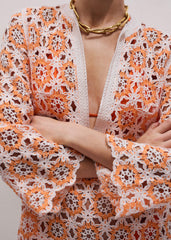 Orange Floral Crochet Mini Beach Dress meandem