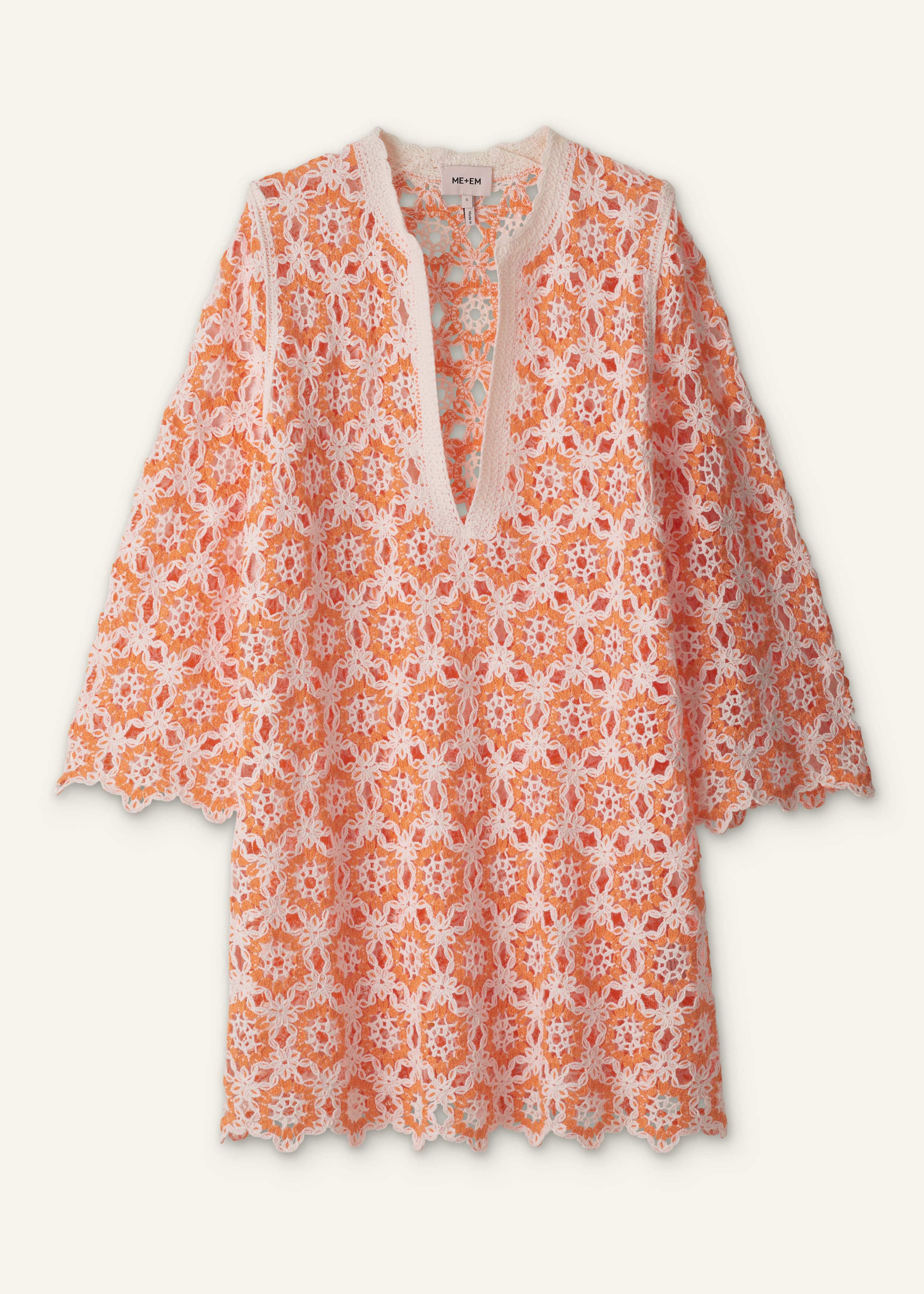 Orange Floral Crochet Mini Beach Dress meandem