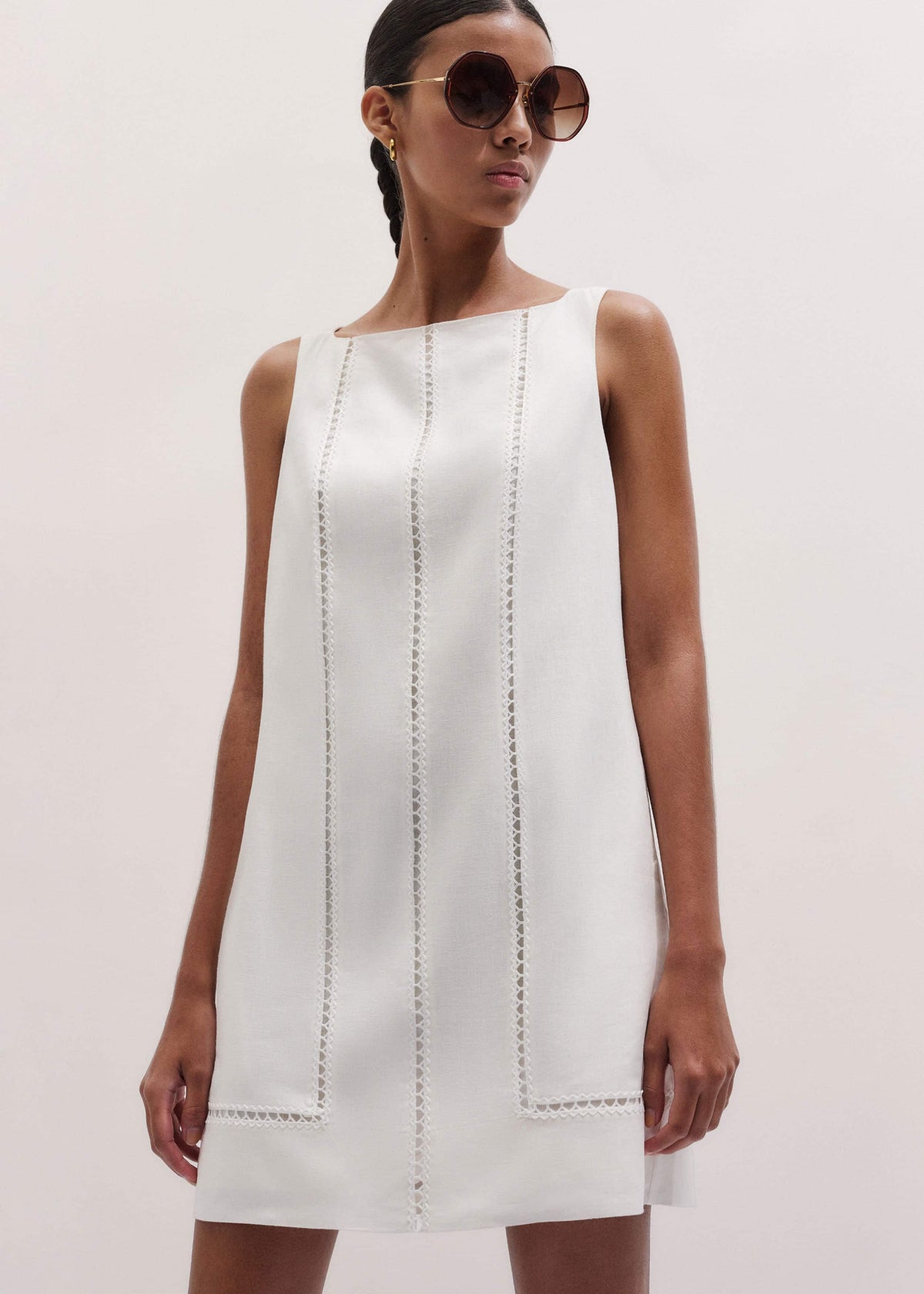 White Crease-Less Linen Embroidered Midi Dress meandem