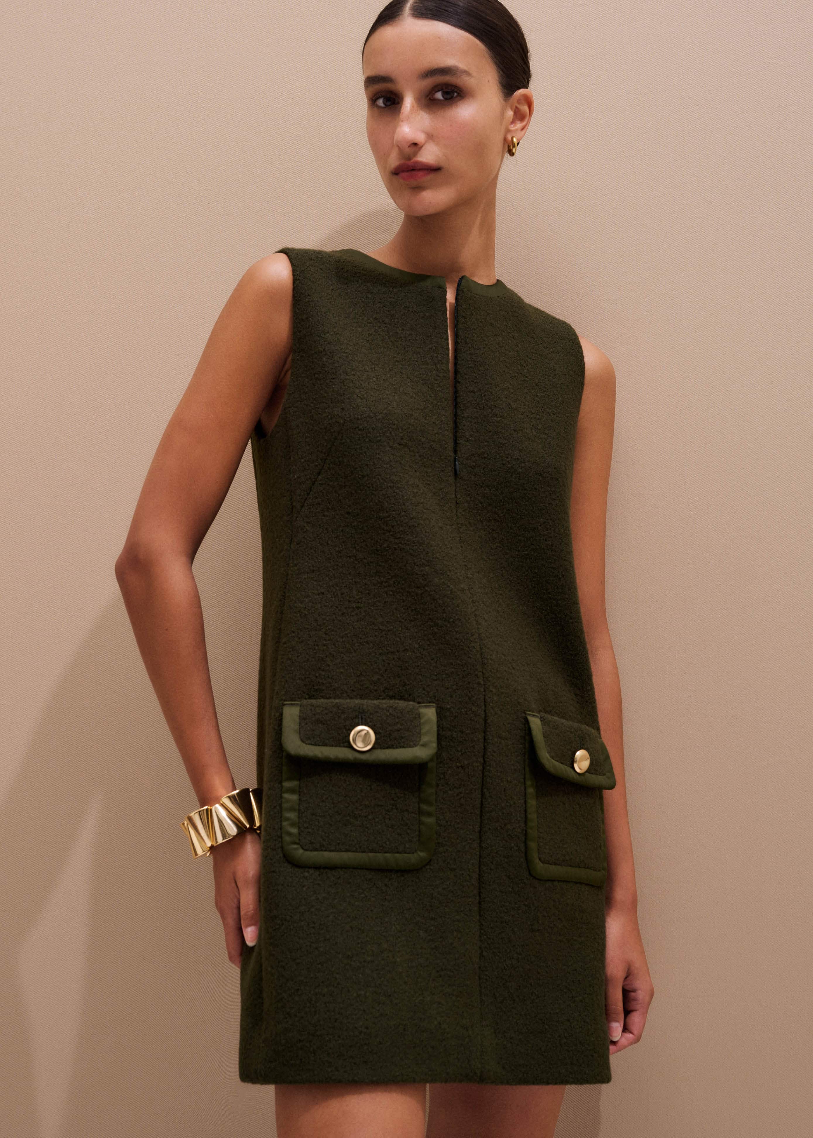 Olive Green Shift Mini Dress meandem