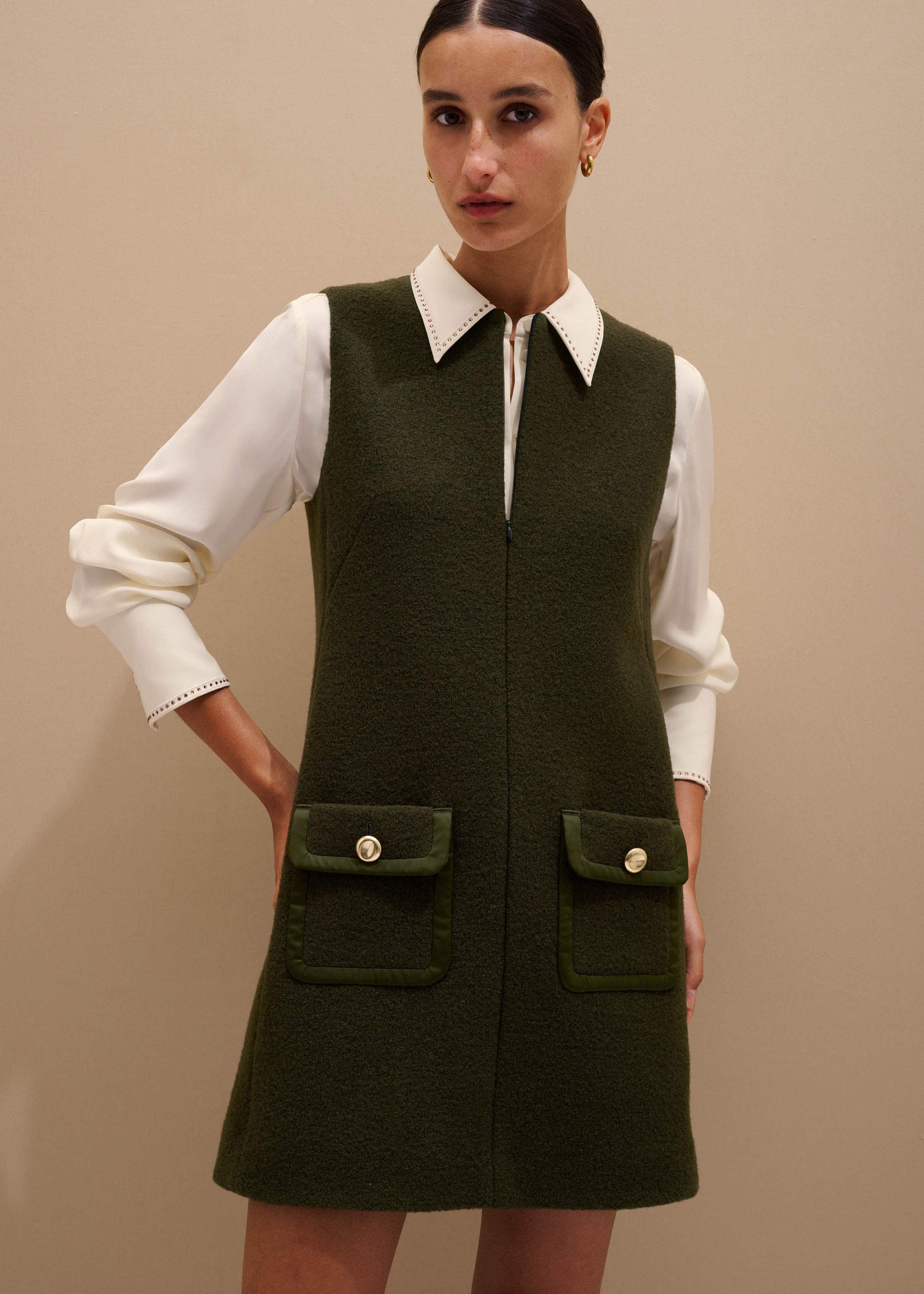 Olive Green Shift Mini Dress meandem