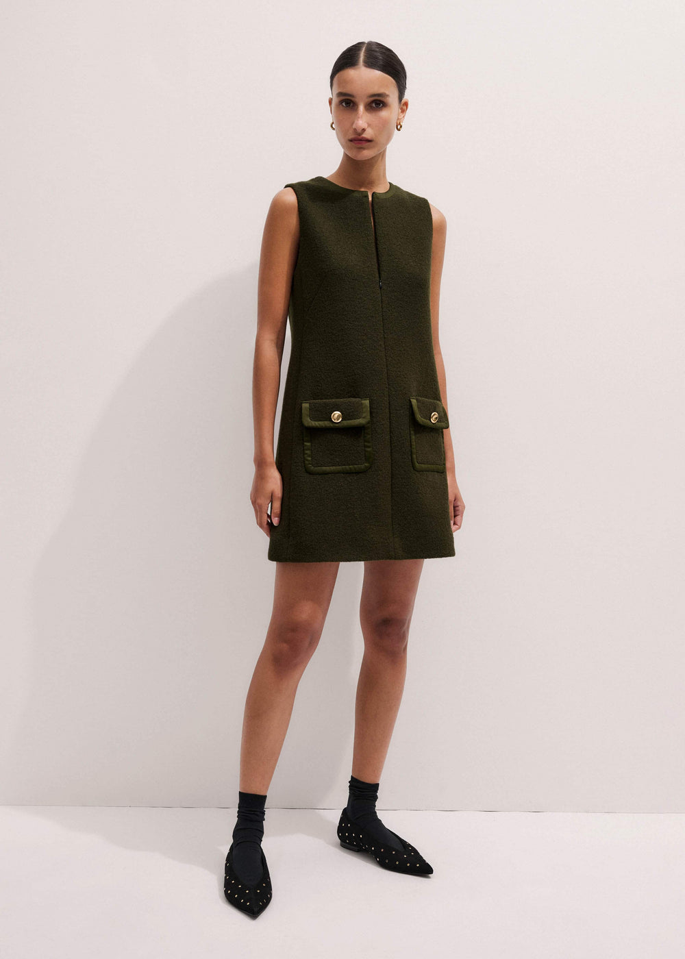 Olive Green Shift Mini Dress meandem