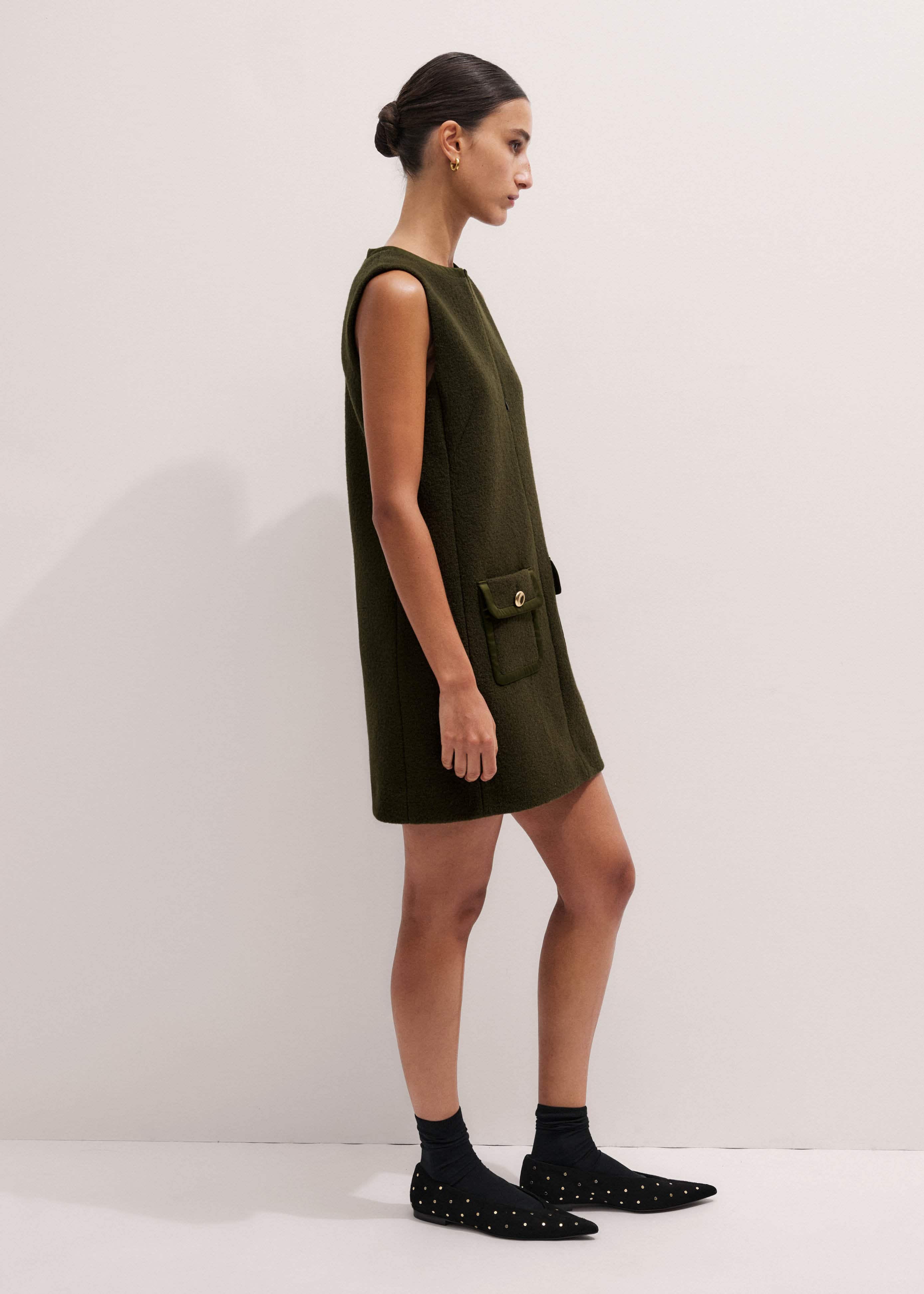 Olive Green Shift Mini Dress meandem