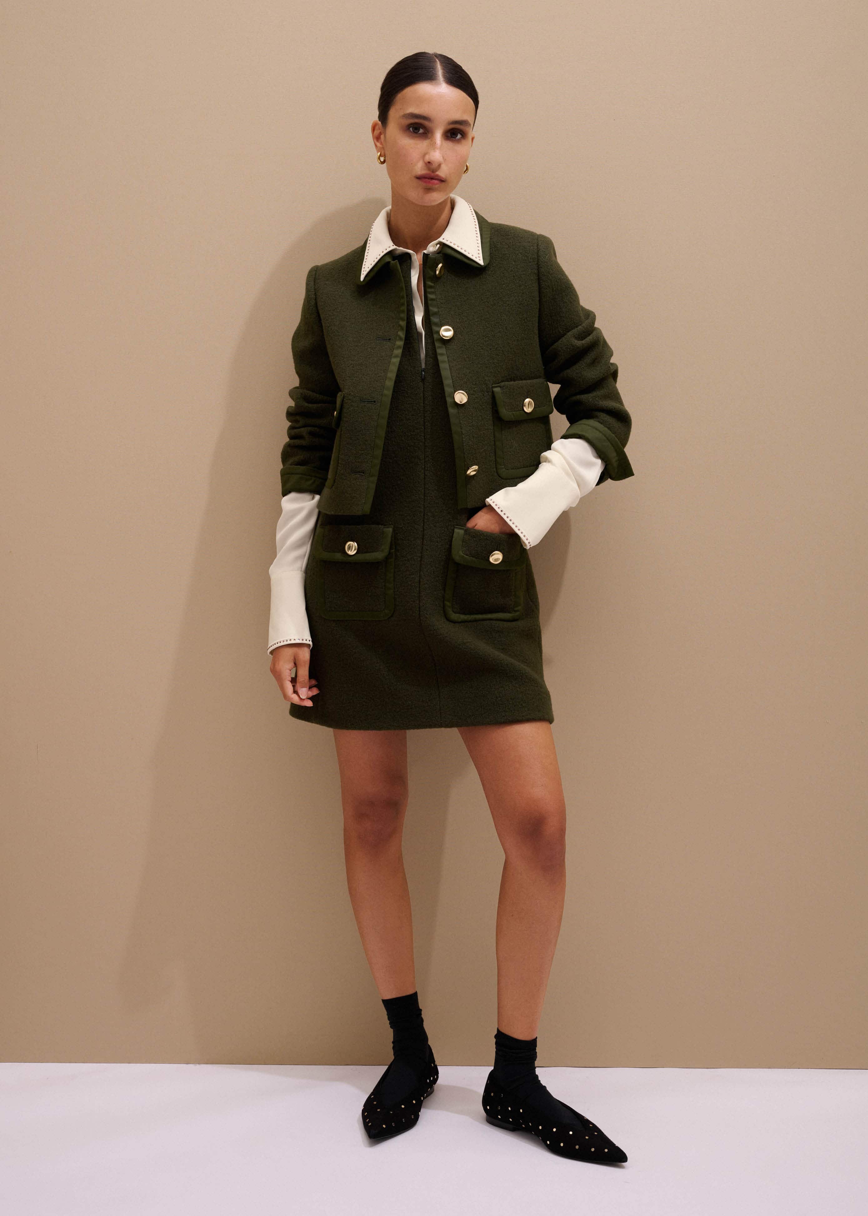 Olive Green Shift Mini Dress meandem