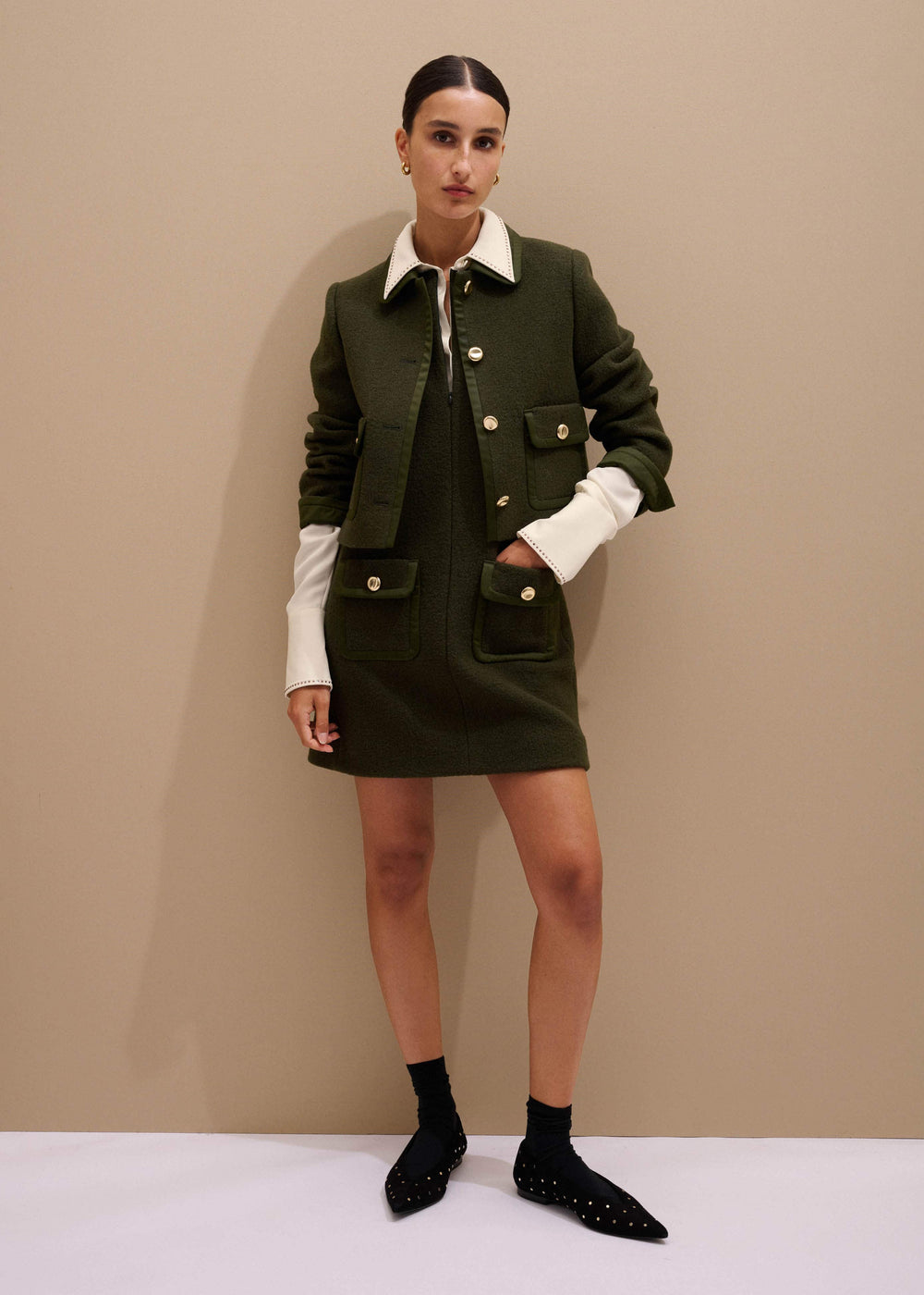 Olive Green Shift Mini Dress meandem