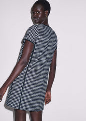 Navy Textured Short Sleeve Mini Dress meandem