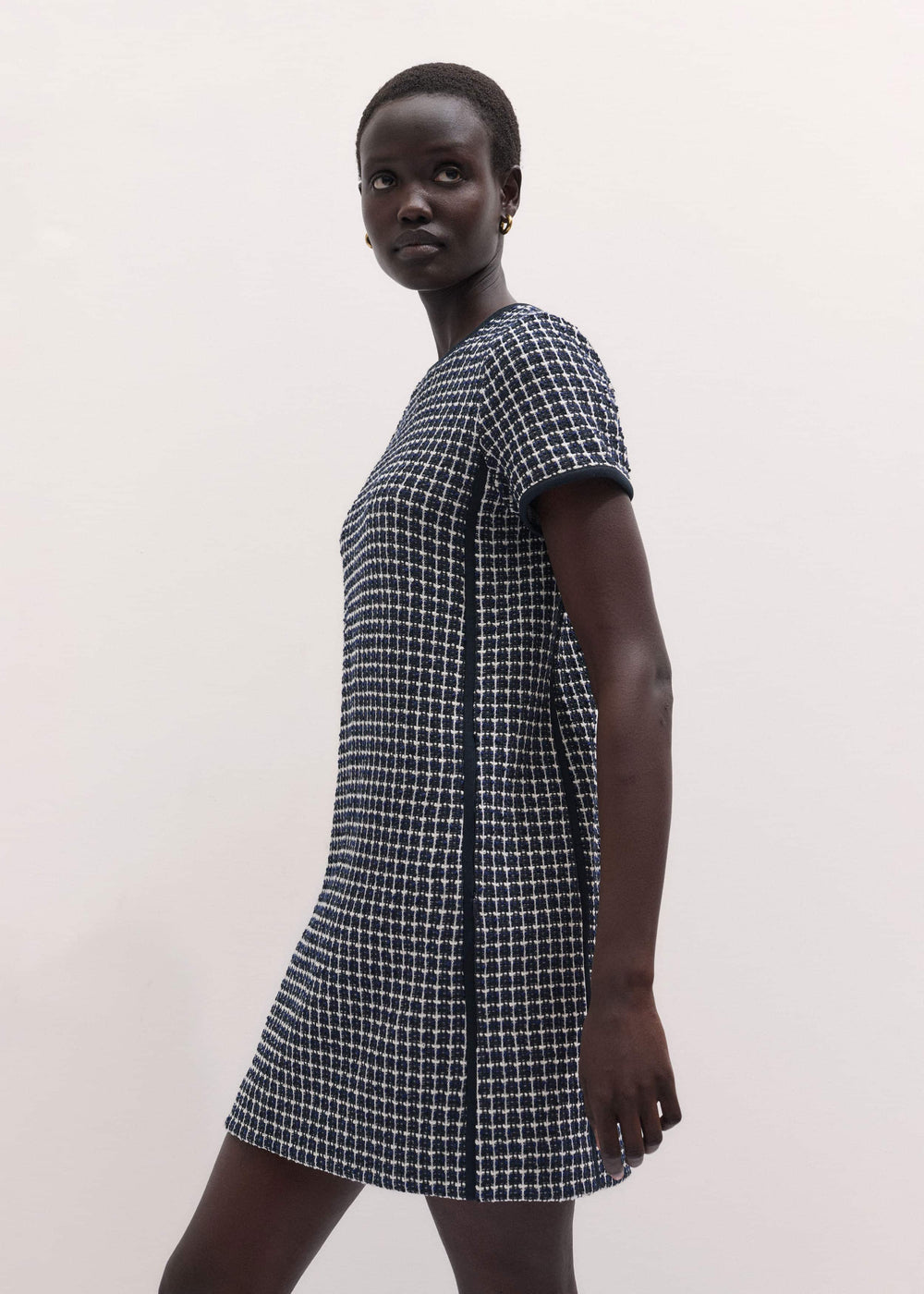 Navy Textured Short Sleeve Mini Dress meandem