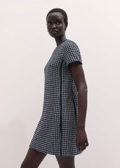 Navy Textured Short Sleeve Mini Dress meandem