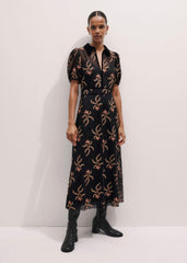 Black Autumn Floral Embroidery Maxi Dress meandem