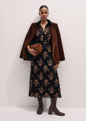 Black Autumn Floral Embroidery Maxi Dress meandem