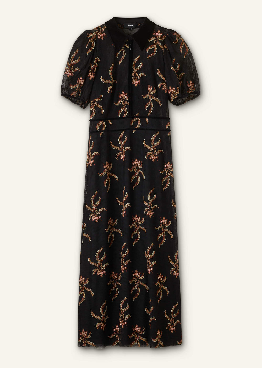 Black Autumn Floral Embroidery Maxi Dress meandem