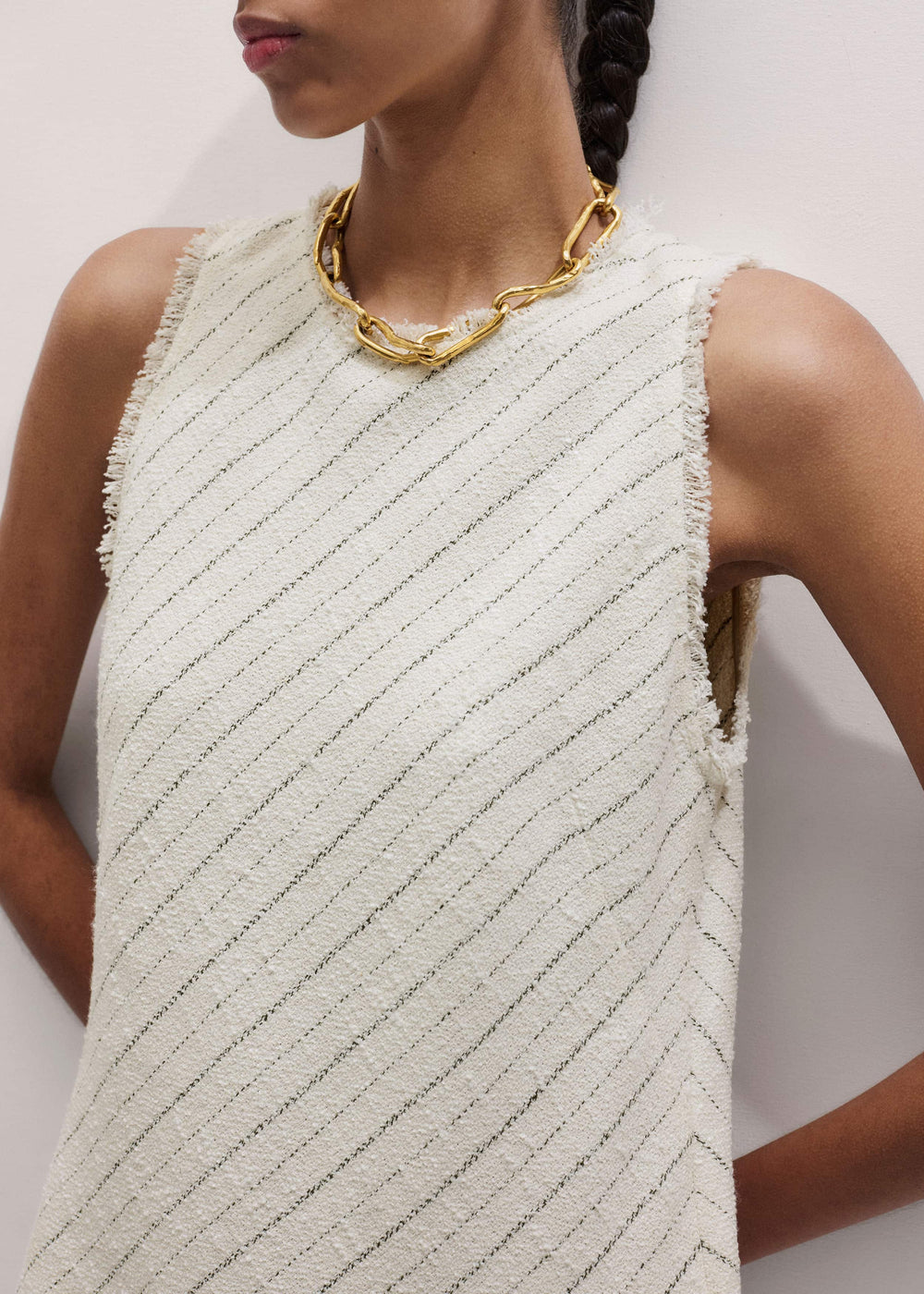 Ivory Striped Bias Cut Maxi Dress meandem