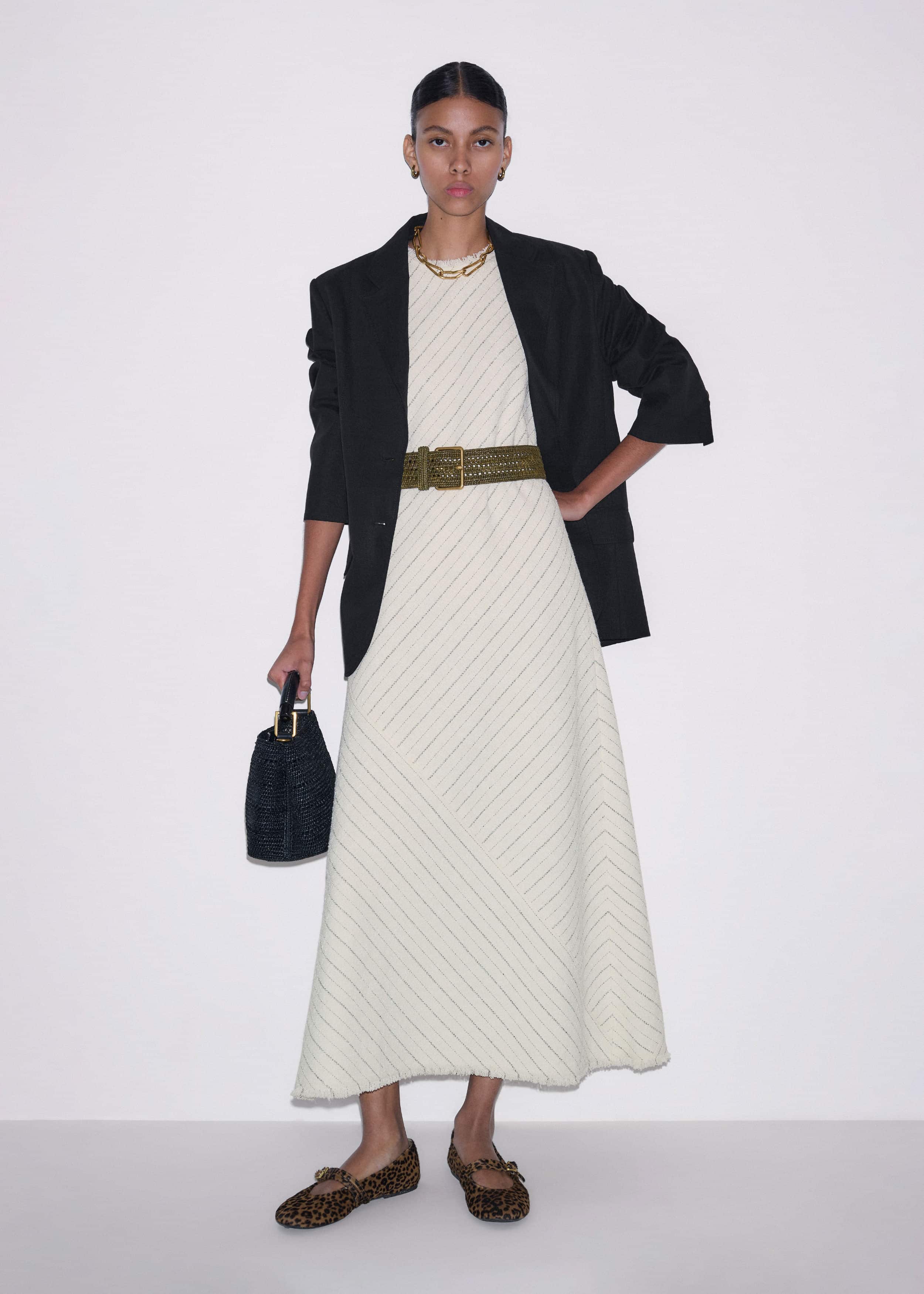 Ivory Striped Bias Cut Maxi Dress meandem
