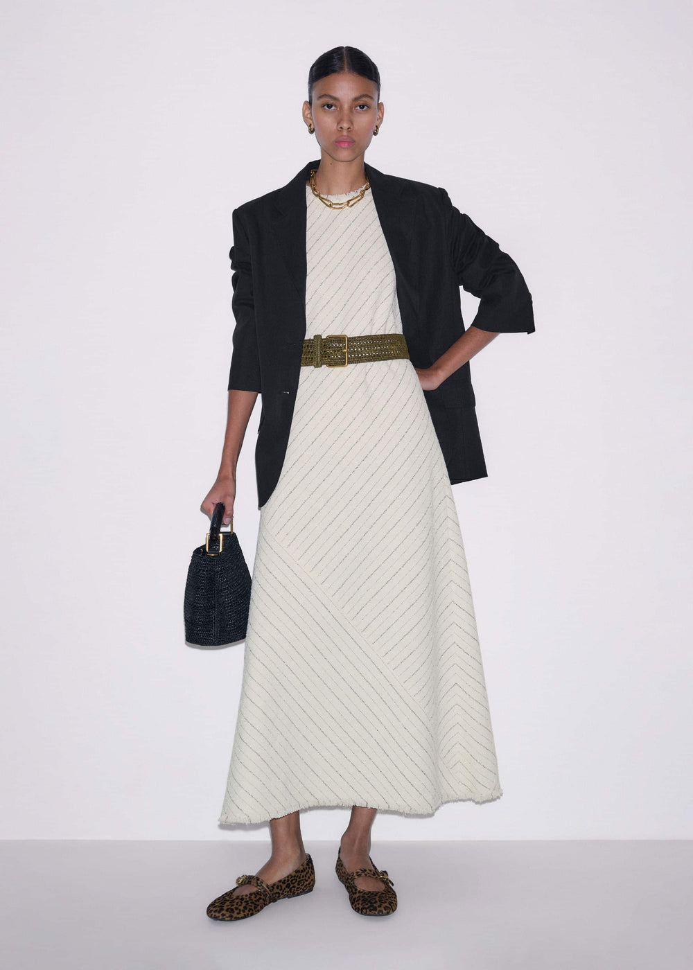 Ivory Striped Bias Cut Maxi Dress meandem
