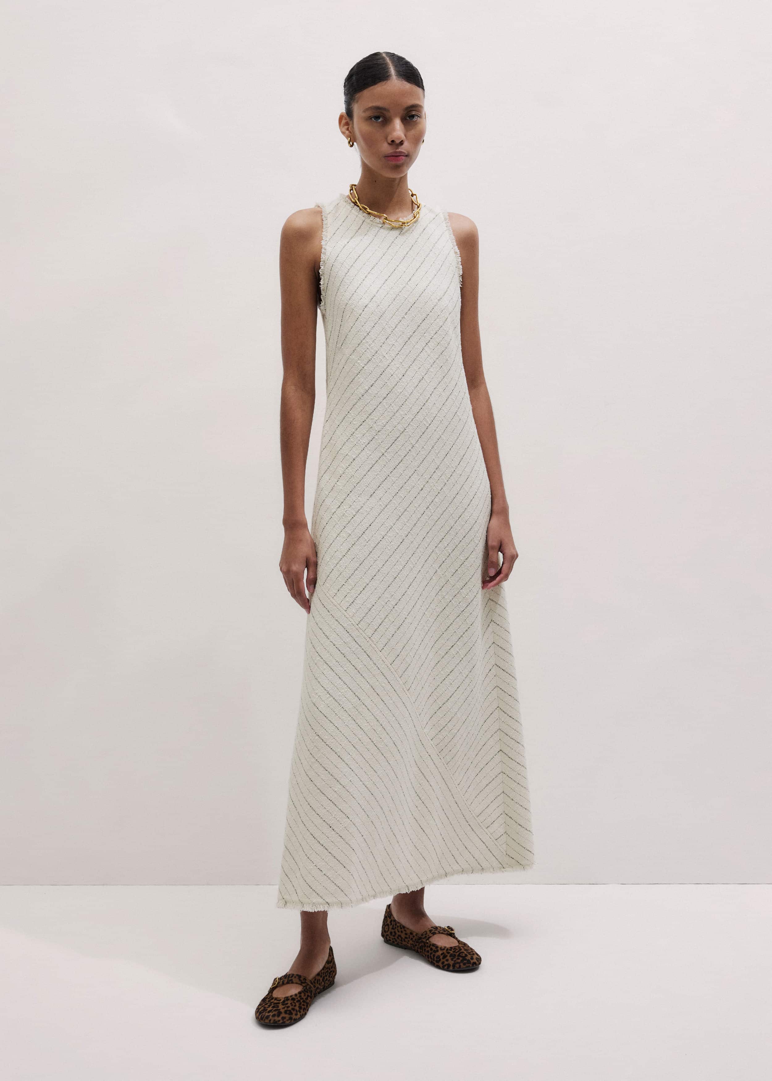 Ivory Striped Bias Cut Maxi Dress meandem