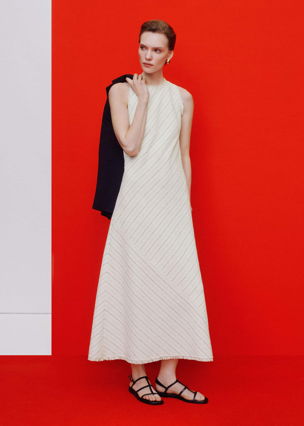 Ivory Striped Bias Cut Maxi Dress meandem