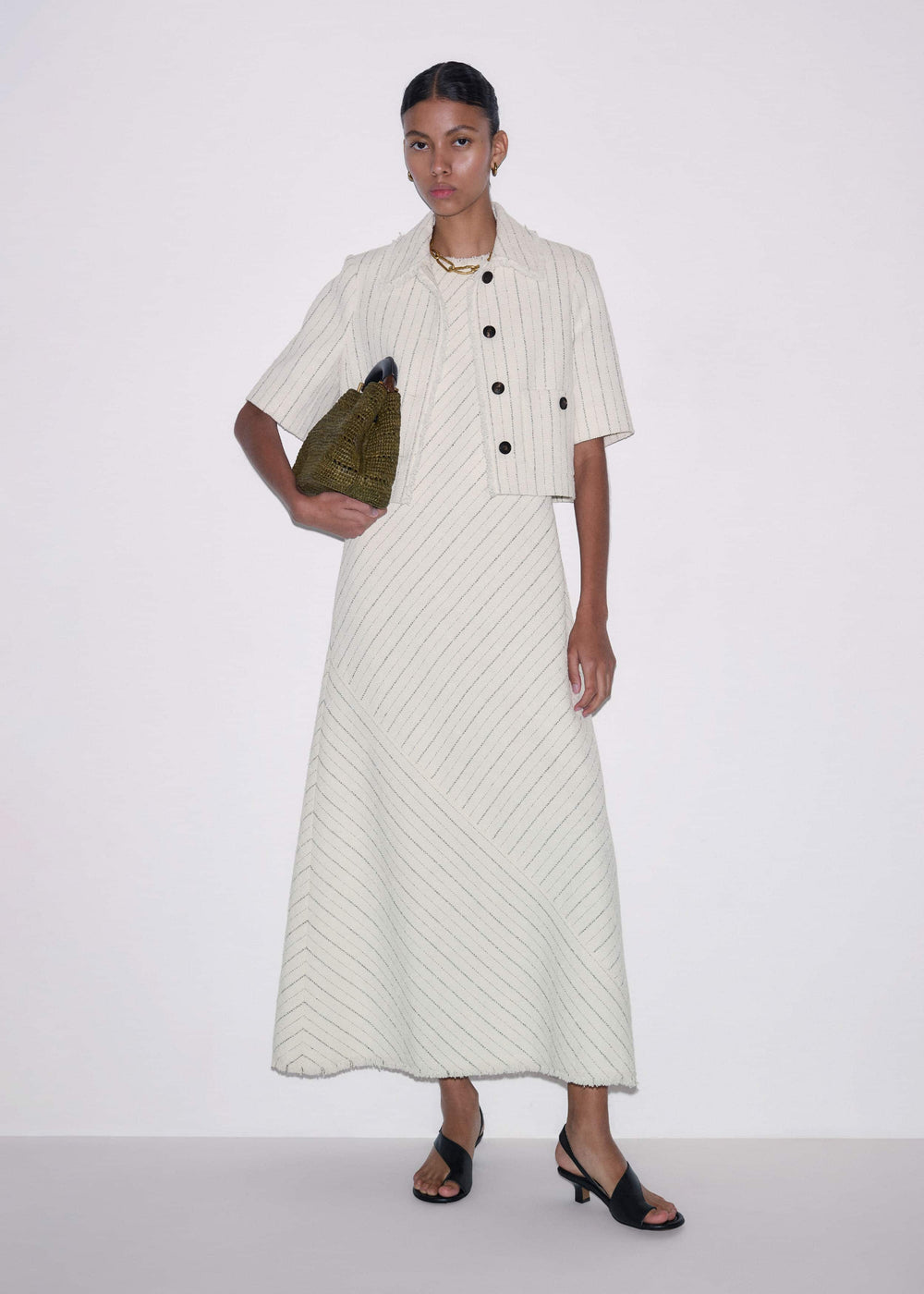 Ivory Striped Bias Cut Maxi Dress meandem