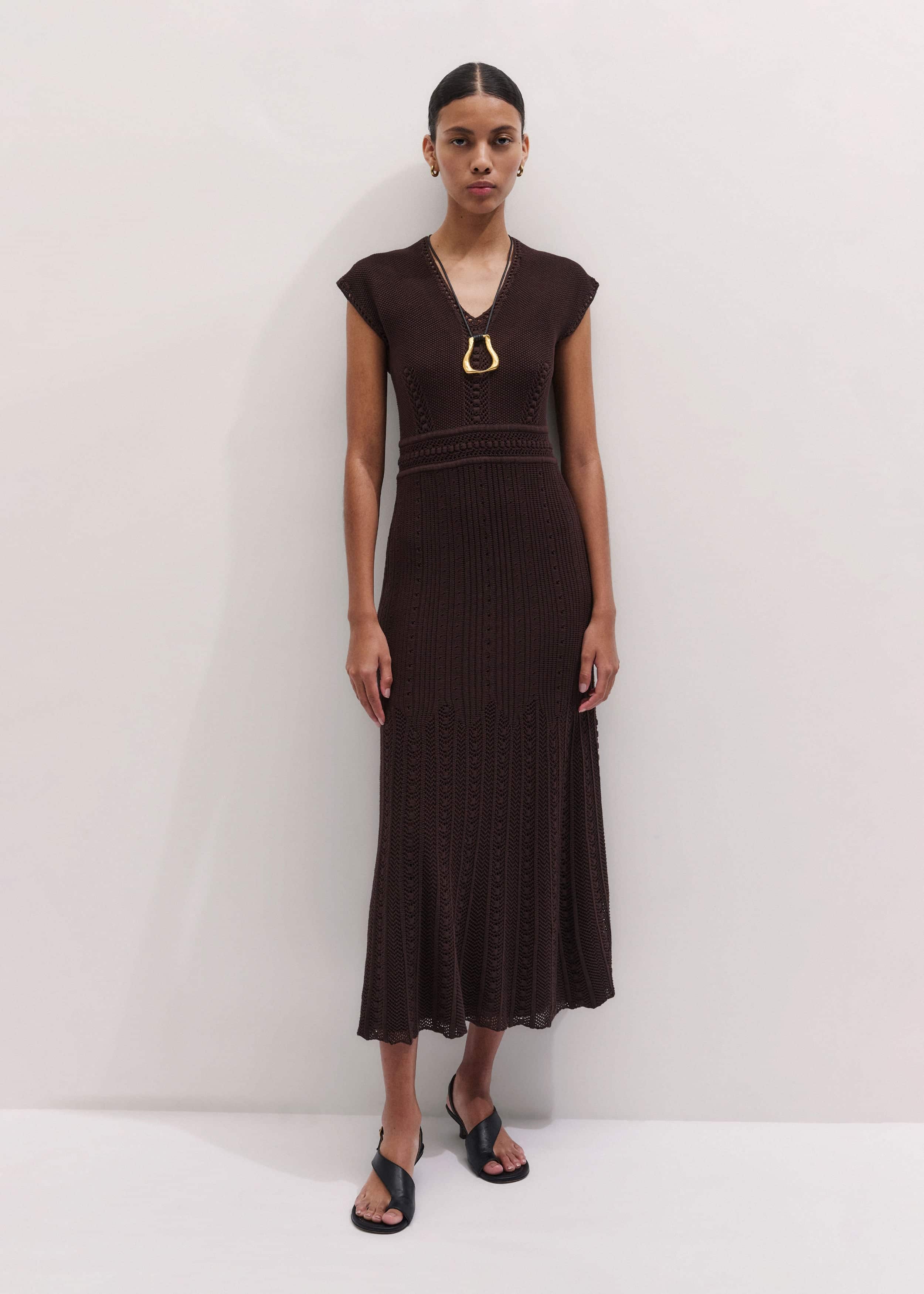 Brown Pointelle Maxi Dress meandem