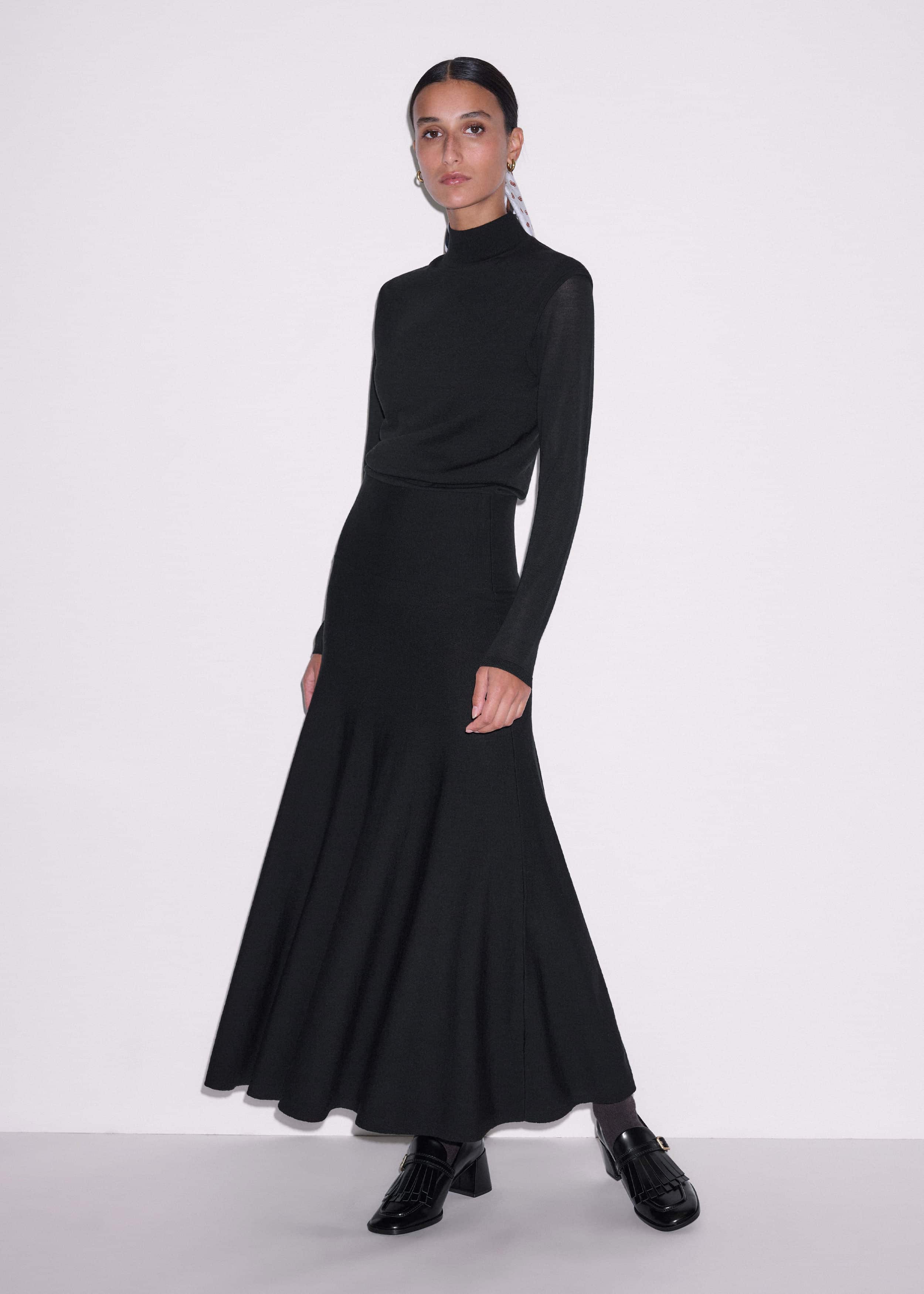 Black High Neck Knit Maxi Dress + Layering Top meandem