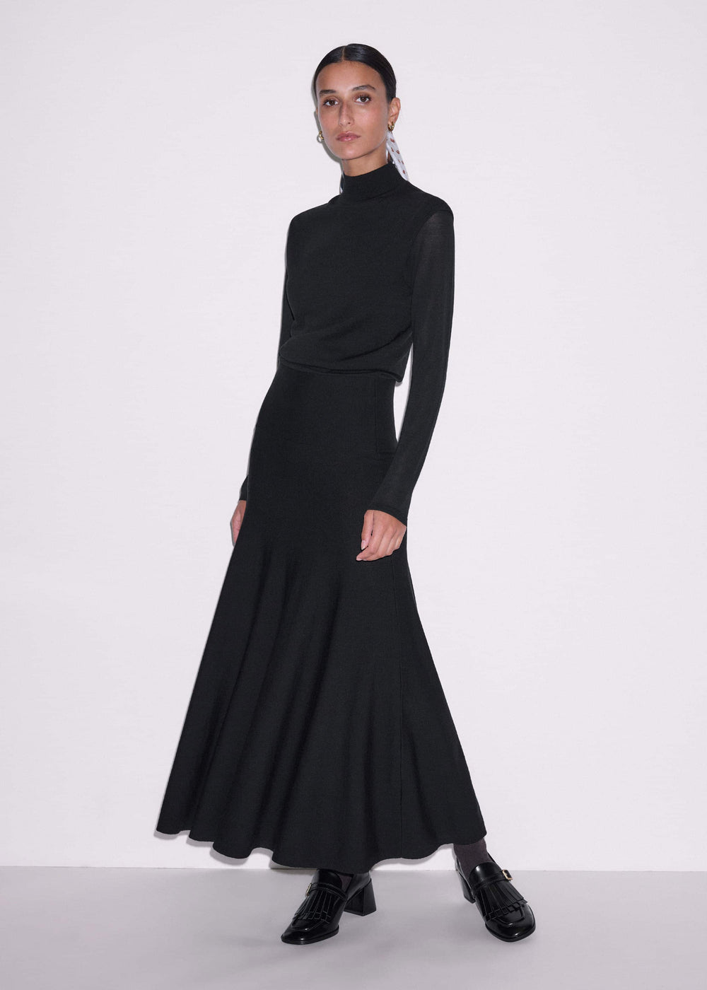 Black High Neck Knit Maxi Dress + Layering Top meandem