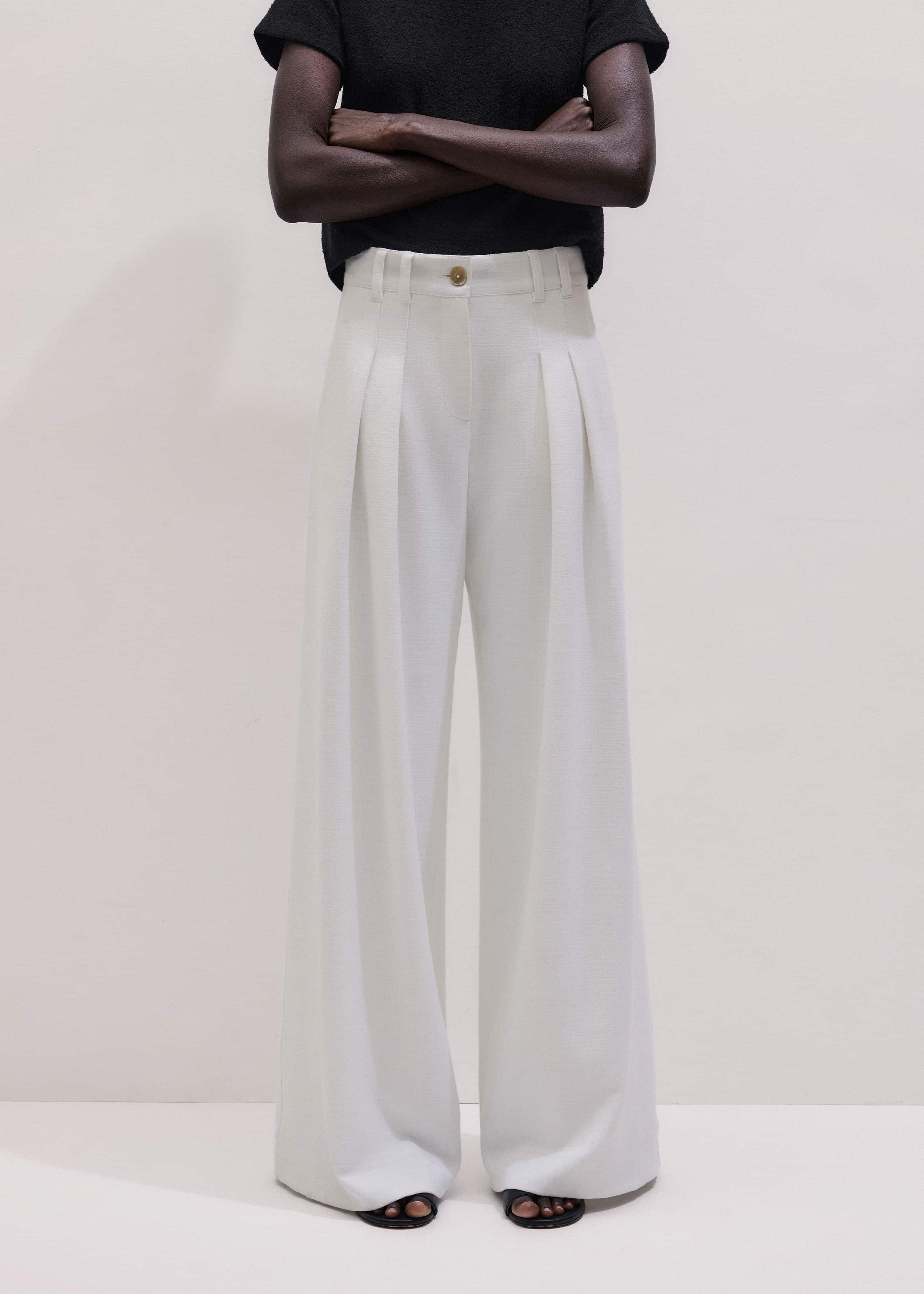 Ivory Double Pleat Wide-Leg Pant meandem