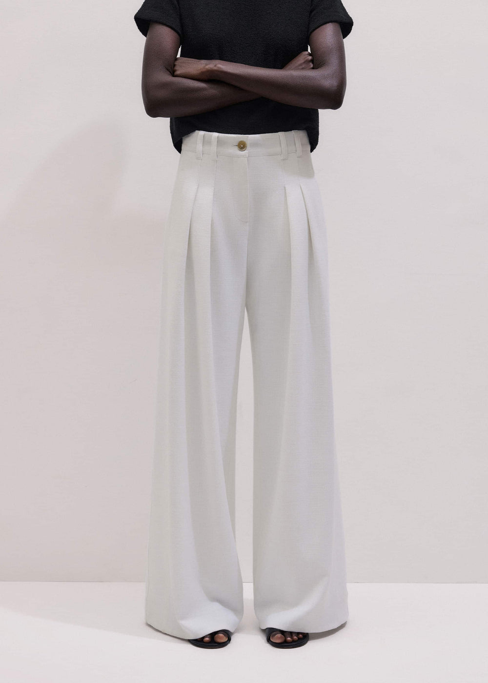 Ivory Double Pleat Wide-Leg Pant meandem