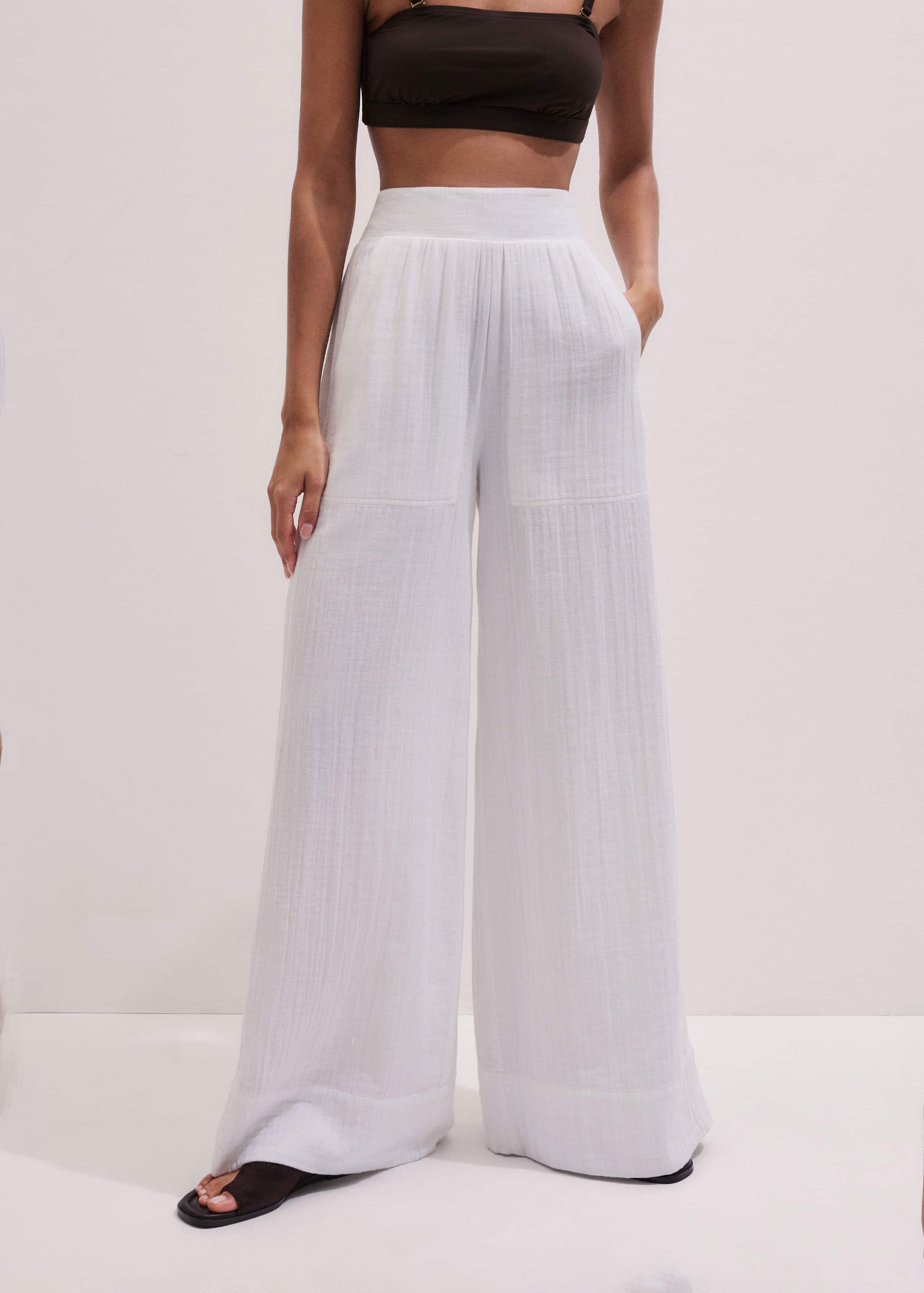 White Cheesecloth Wide-Leg Pant meandem