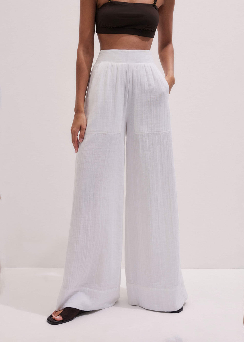 White Cheesecloth Wide-Leg Pant meandem